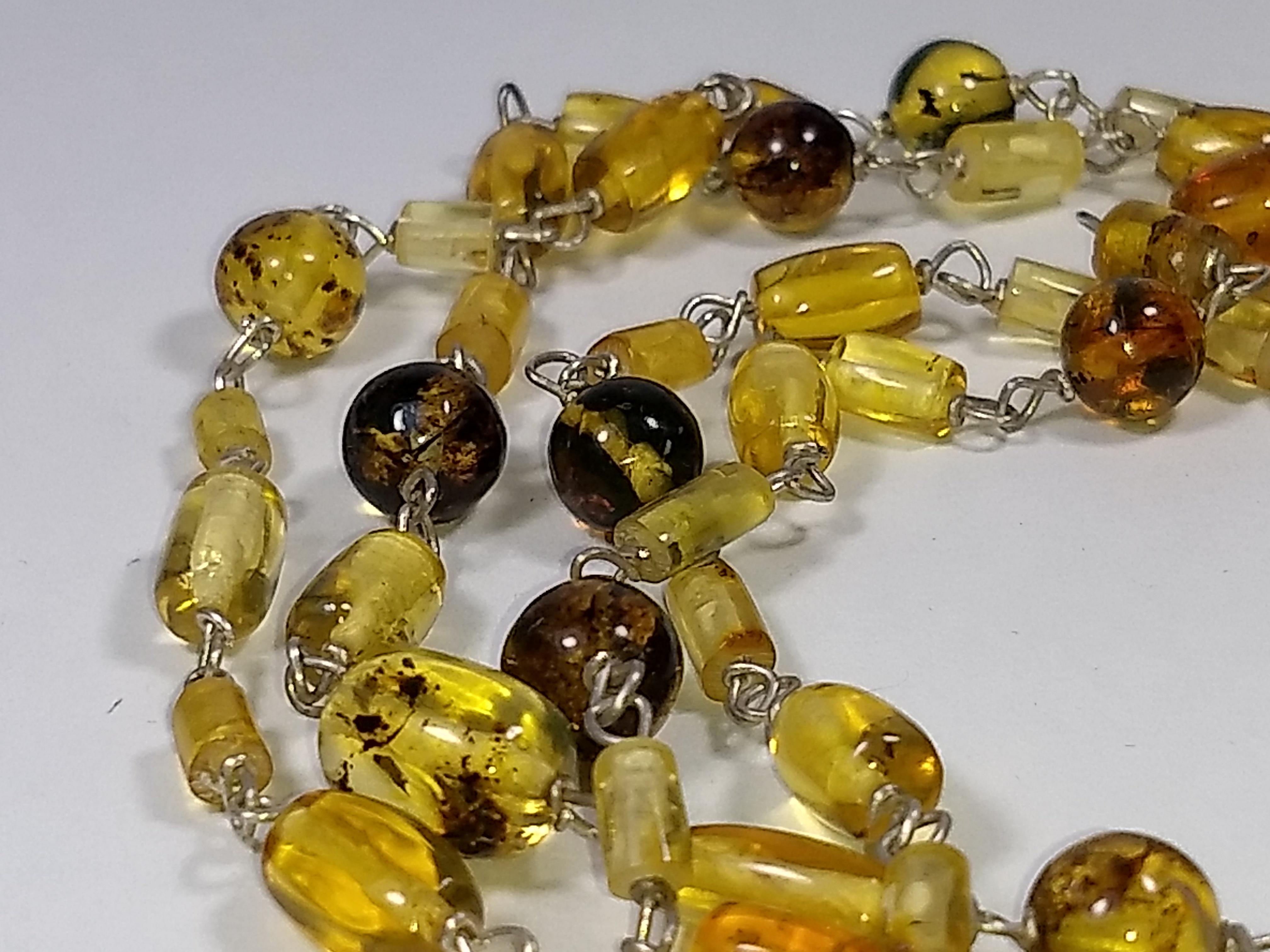 Alberto Juan Mexican Handmade Sterling Silver Amber Beaded Necklace For Sale 1