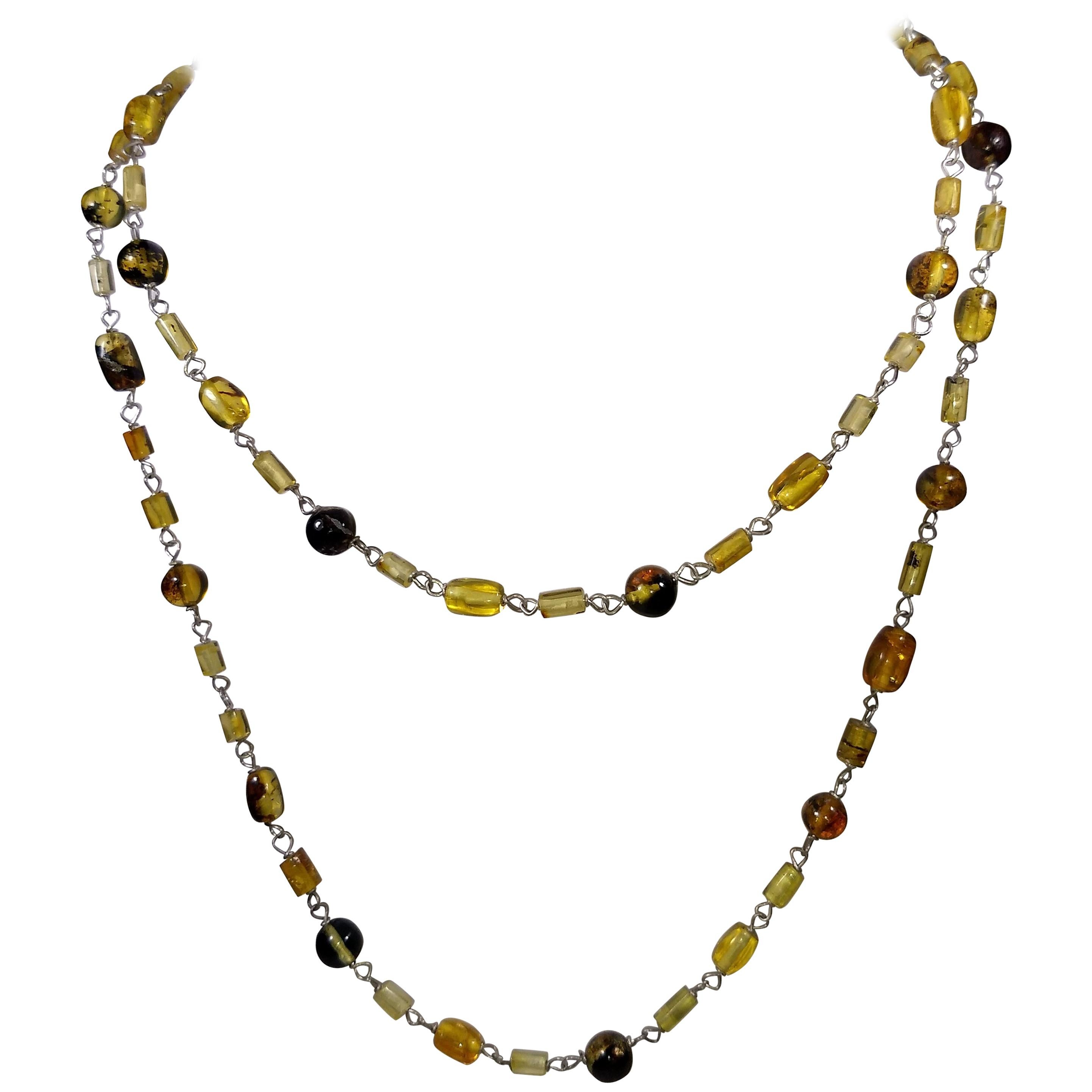 Alberto Juan Mexican Handmade Sterling Silver Amber Beaded Necklace For Sale