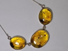 Alberto Juan Mexican Handmade Sterling Silver Amber Cabochon Necklace