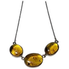 Alberto Juan Mexican Handmade Sterling Silver Amber Cabochon Necklace