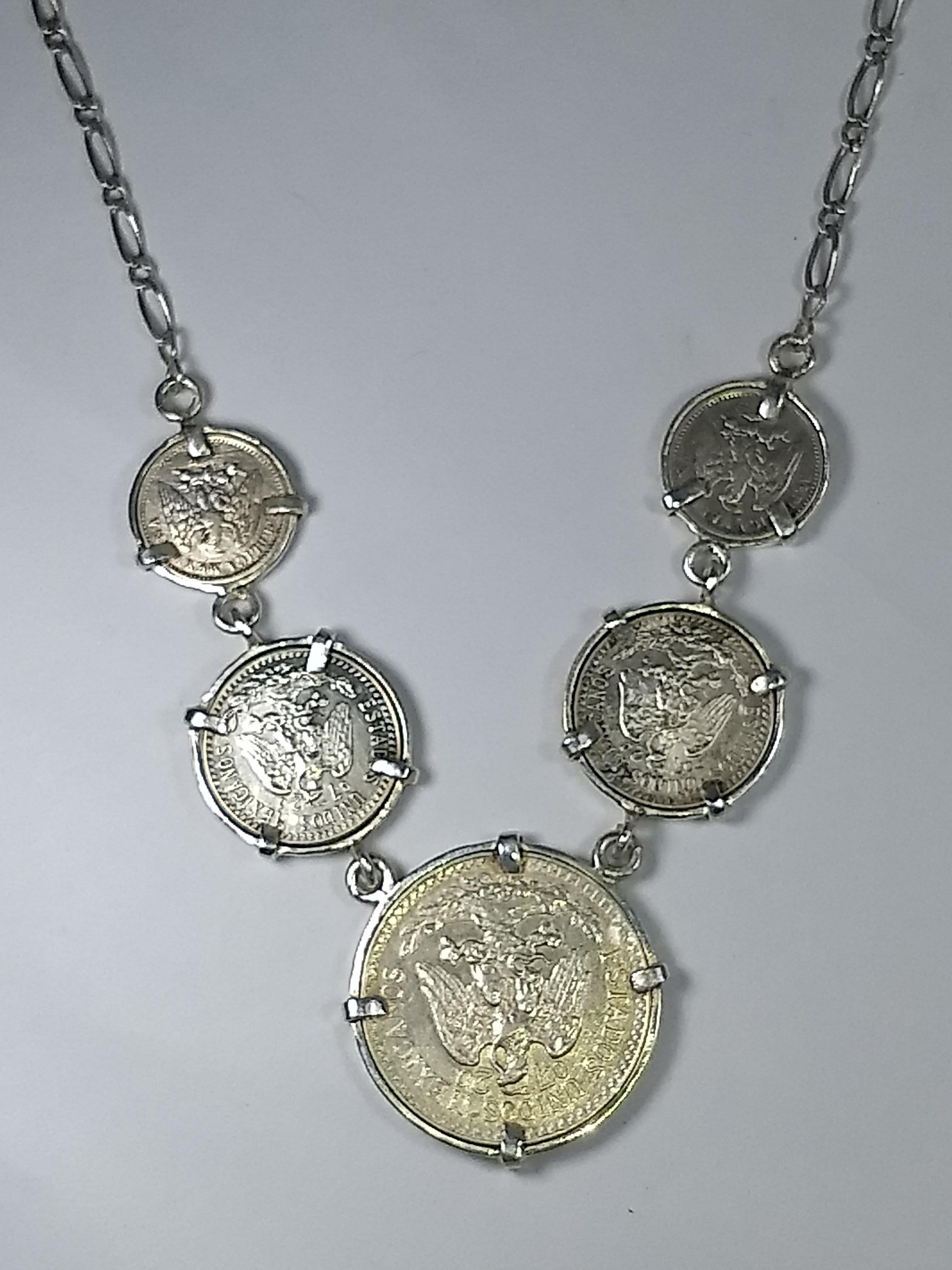 Alberto Juan Mexican Handmade Sterling Silver Coin Necklace In New Condition For Sale In New York, NY