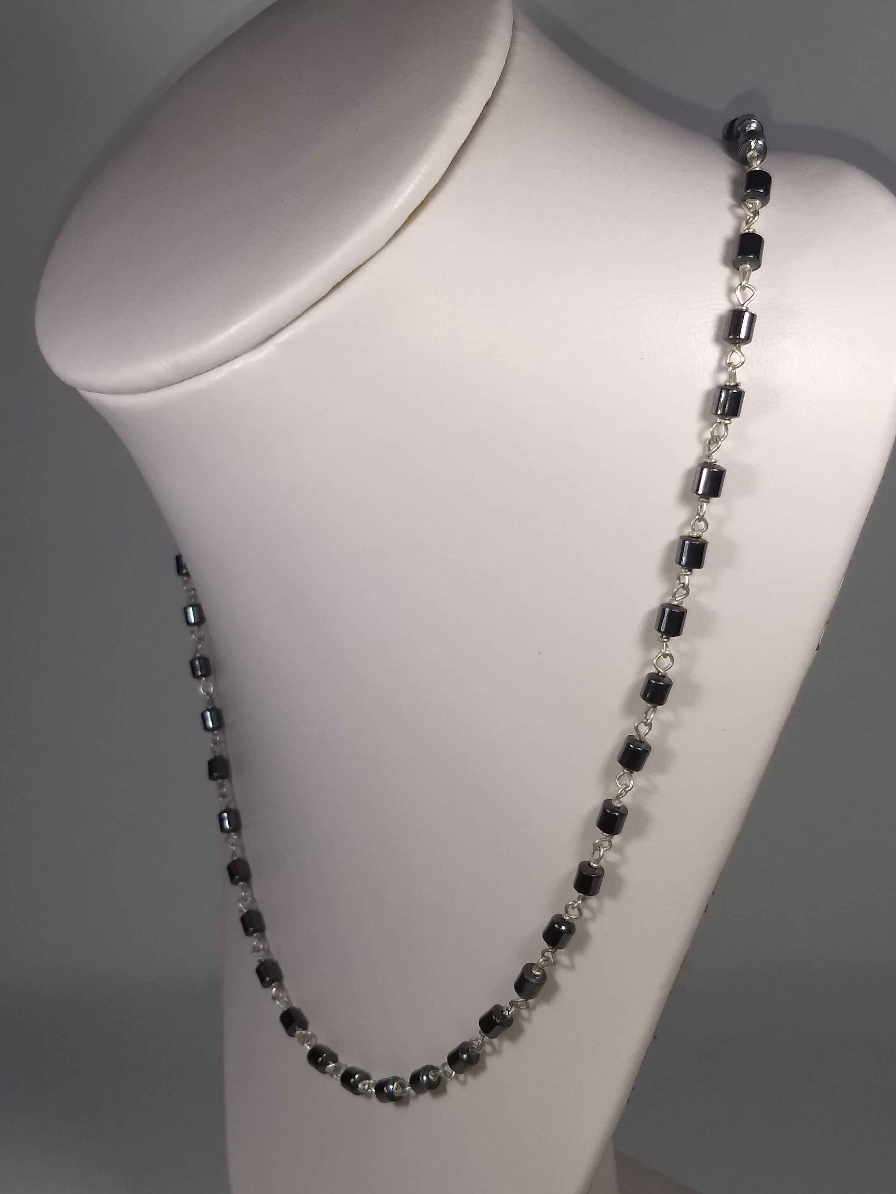 Artisan Alberto Juan Mexican Handmade Sterling Silver Hematite Bead Necklace For Sale