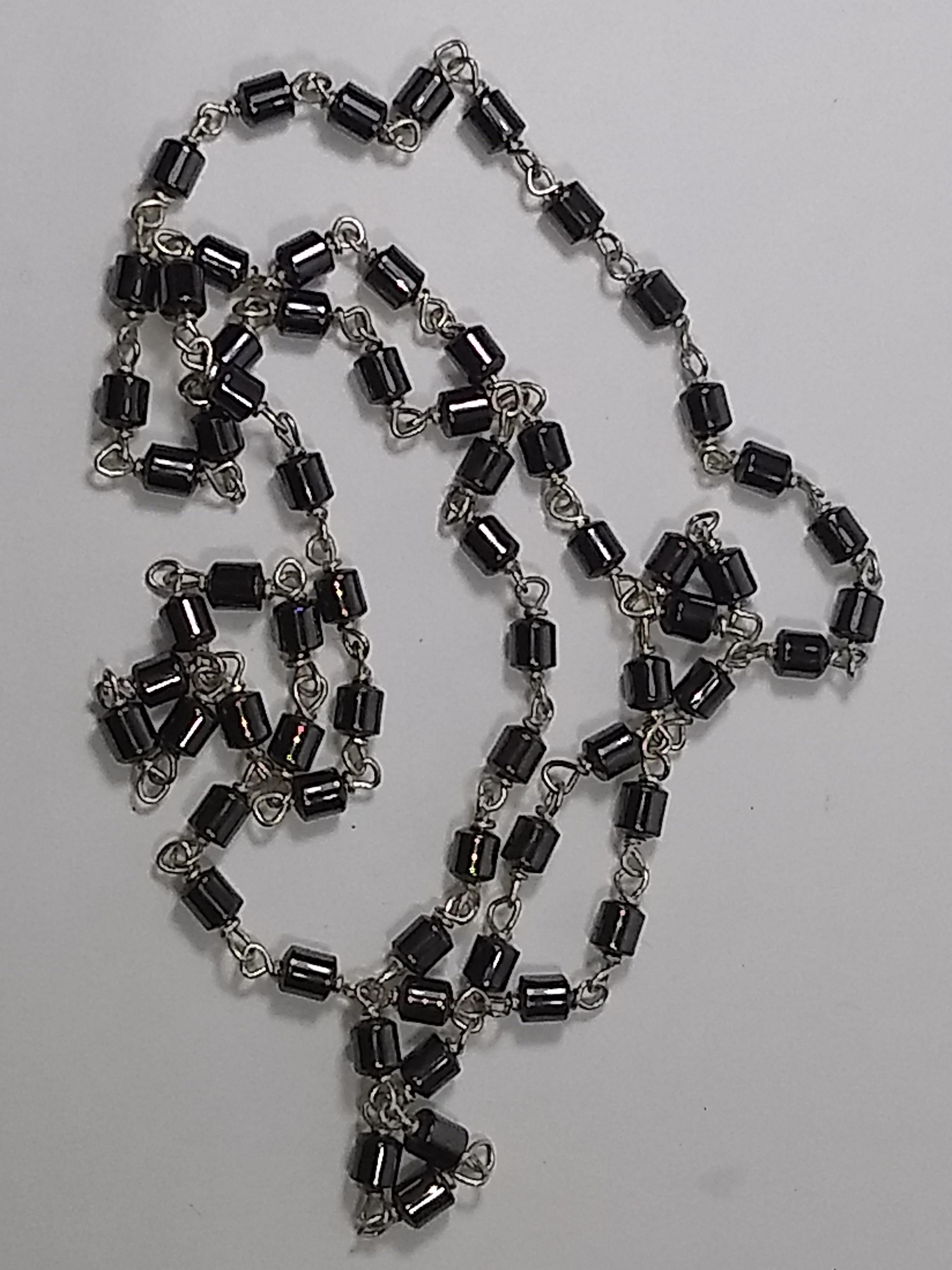 Women's or Men's Alberto Juan Mexican Handmade Sterling Silver Hematite Bead Necklace For Sale
