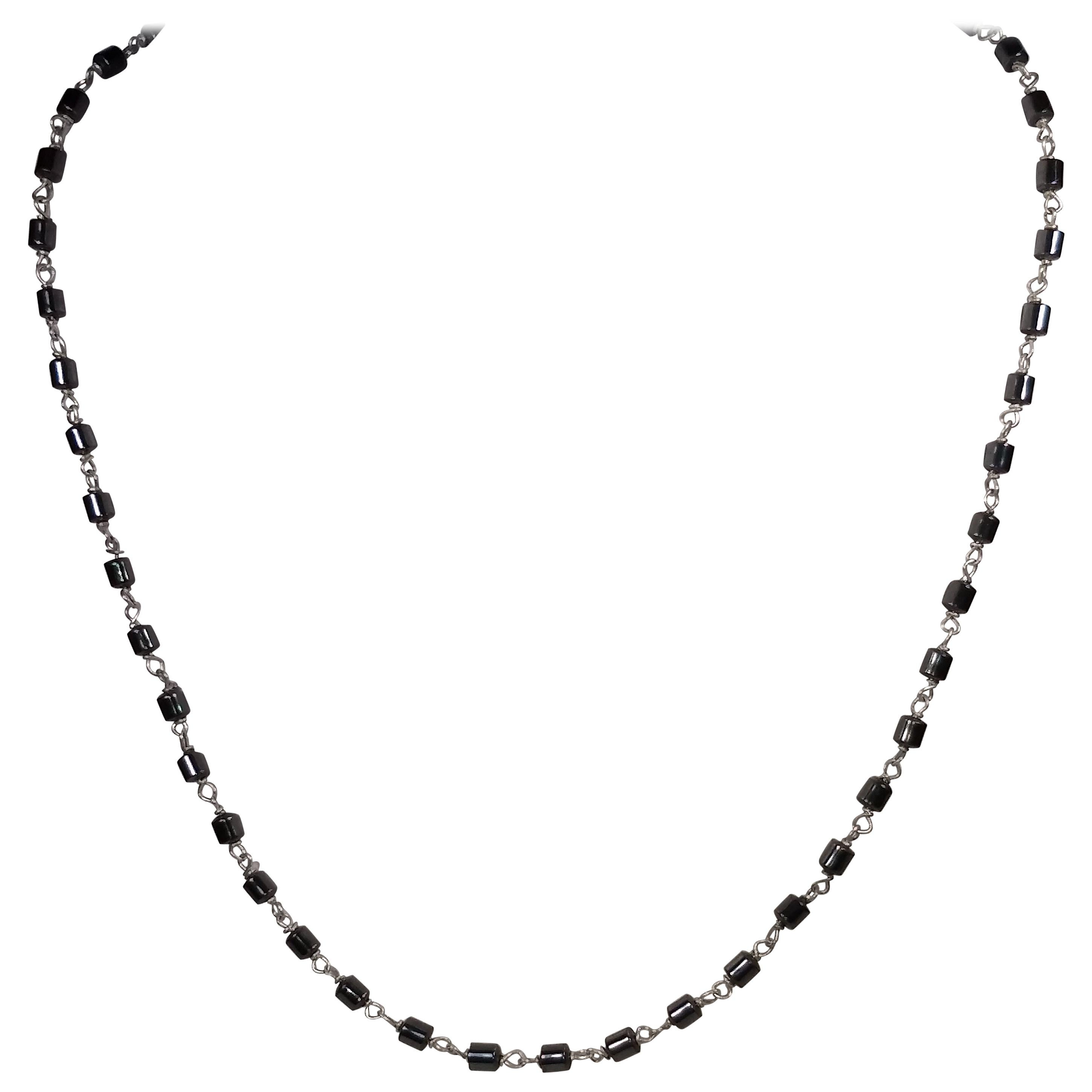 Alberto Juan Mexican Handmade Sterling Silver Hematite Bead Necklace For Sale