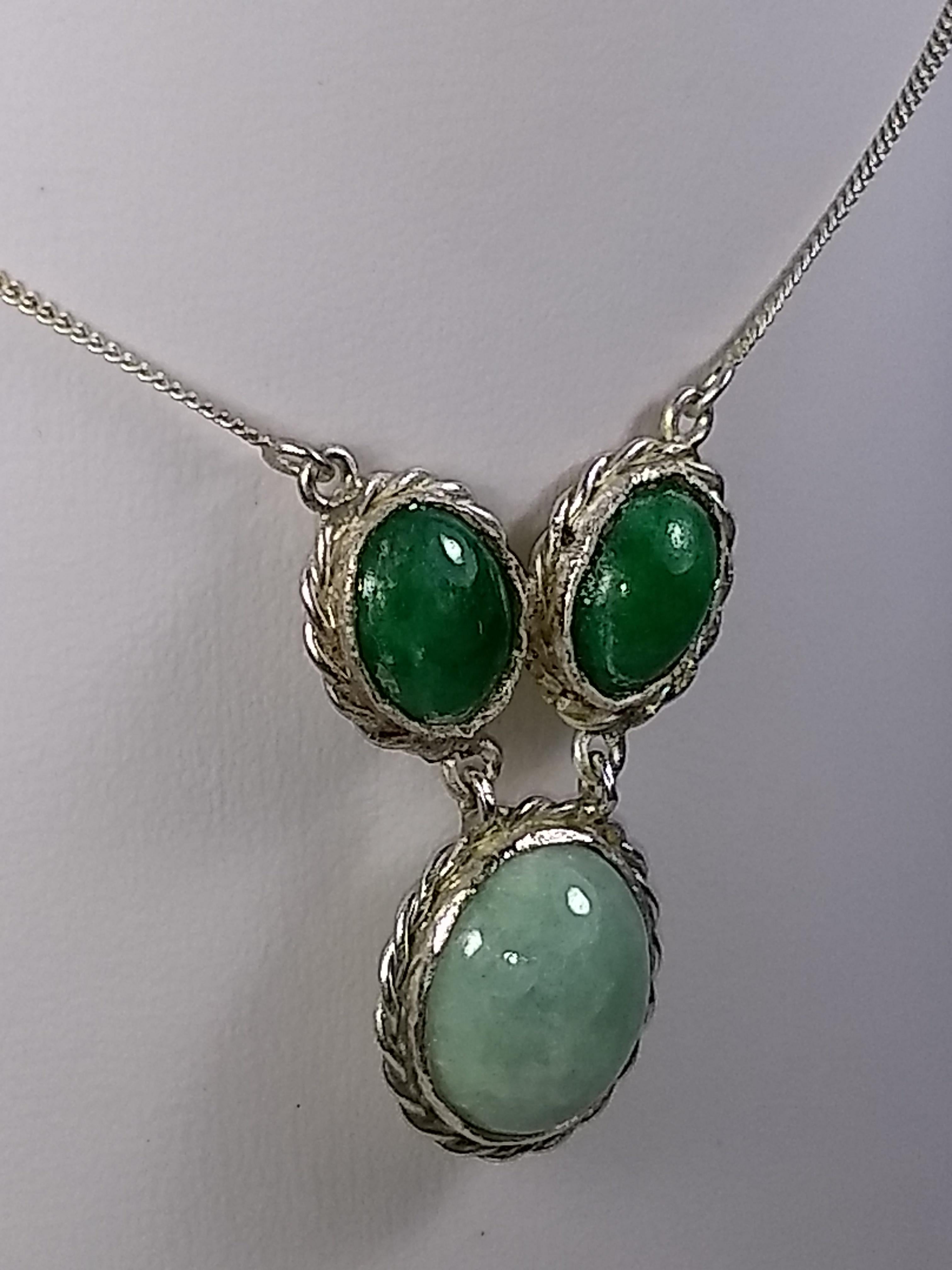This Alberto Juan one of a kind necklace was handmade from Mexican silver and natural jade, sourced from Myanmar ,  The chain and findings used in this piece are sterling silver. Necklace measures 17