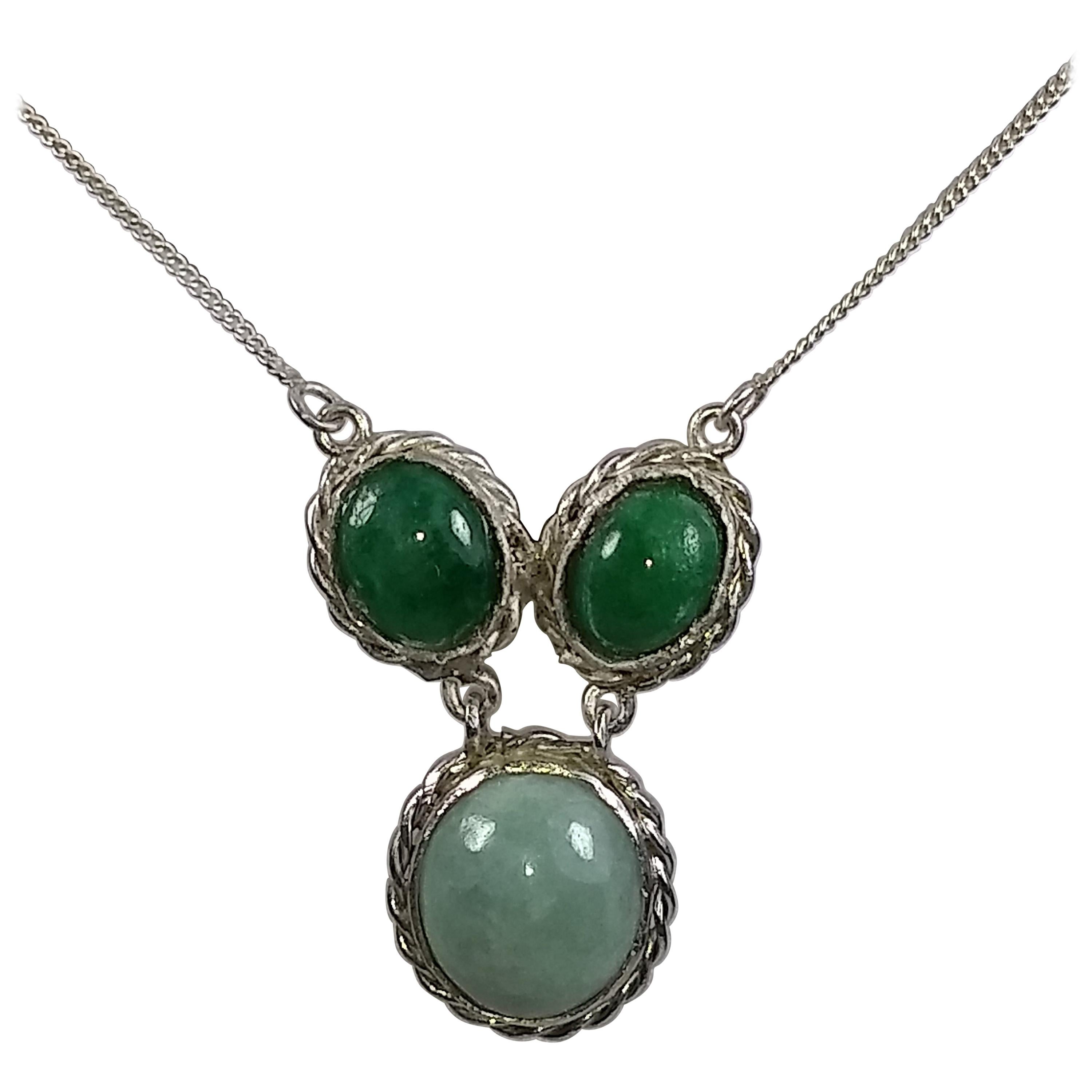 Alberto Juan Mexican Handmade Sterling Silver Jade Necklace For Sale