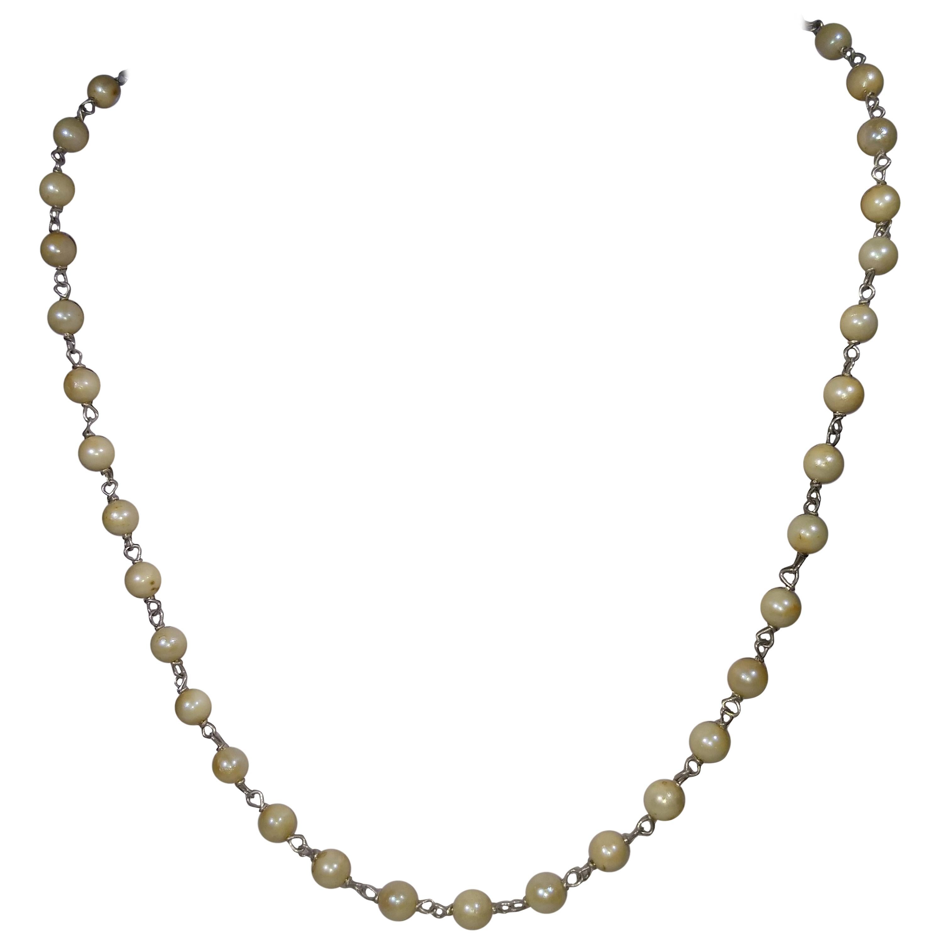 Alberto Juan Mexican Handmade Sterling Silver Natural Pearl Necklace For Sale
