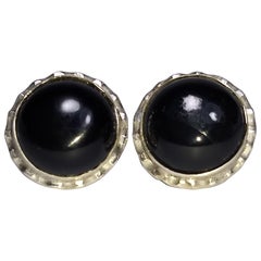 Alberto Juan Mexican Sterling Silver Black Onyx Cabochon Earrings