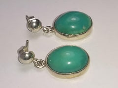 Alberto Juan Mexican Sterling Silver Turquoise Cabochon Dangle Earrings