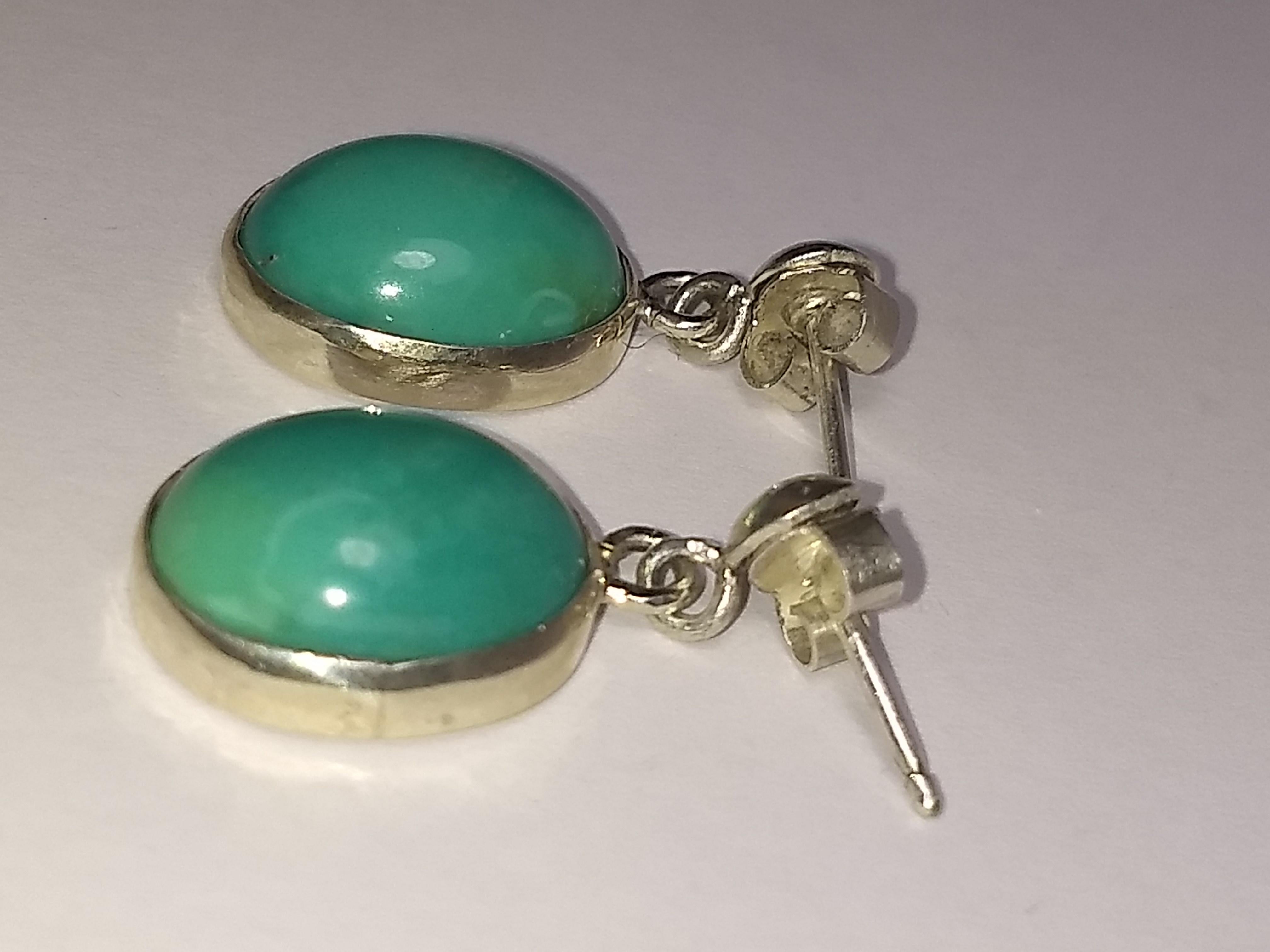 Contemporary Alberto Juan Mexican Sterling Silver Turquoise Cabochon Dangle Earrings For Sale