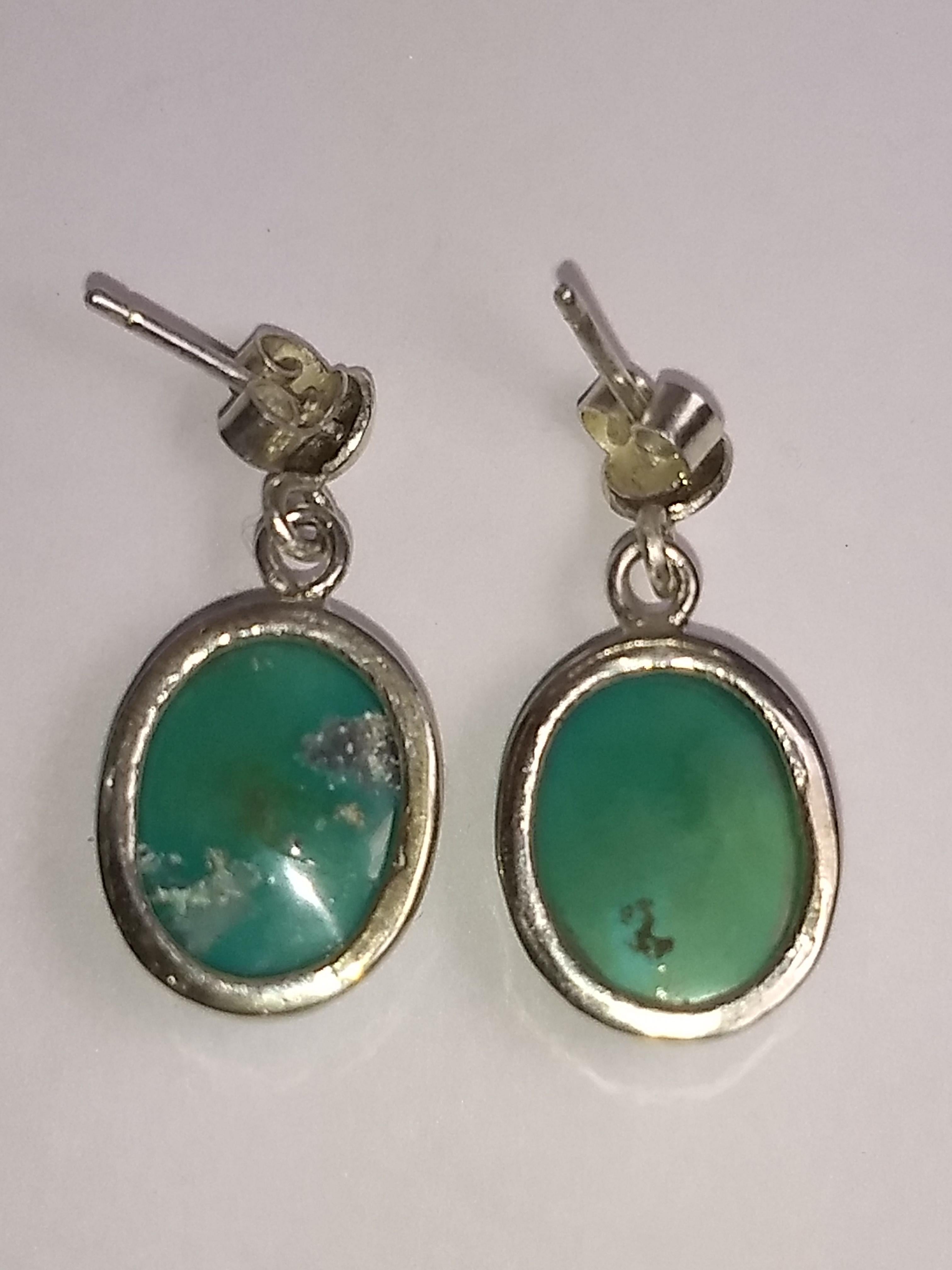 Women's Alberto Juan Mexican Sterling Silver Turquoise Cabochon Dangle Earrings For Sale