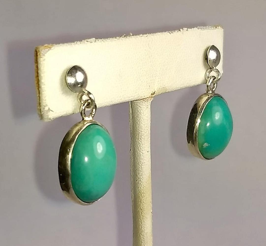 Alberto Juan Mexican Sterling Silver Turquoise Cabochon Dangle Earrings For Sale 1