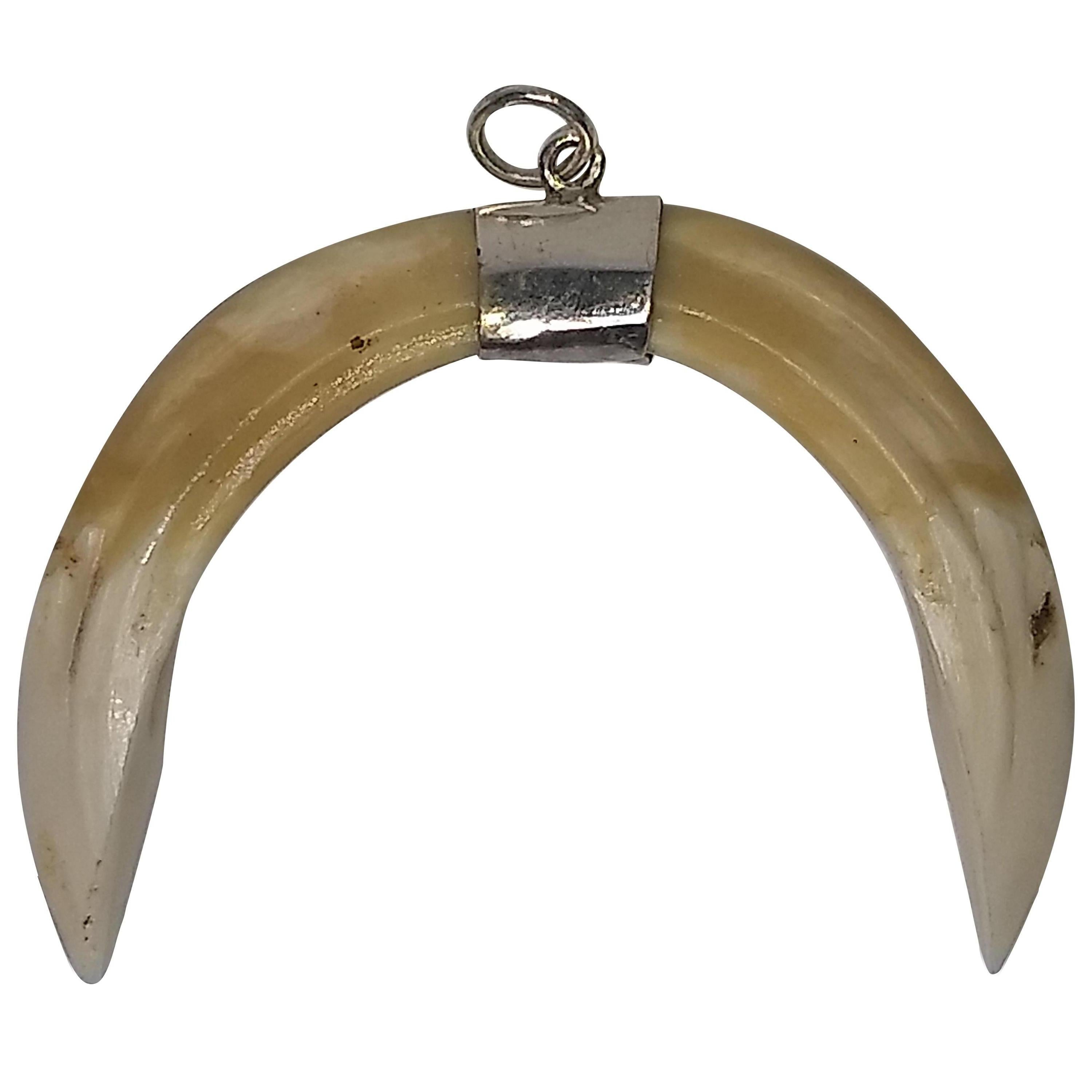 Alberto Juan Mexican Sterling Silver Wild Boar Tusk Pendant For Sale