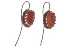 Alberto Juan Repurposed Victorian Red Coral Cameo Drop Earrings