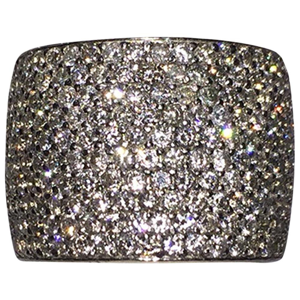 Alberto Juan Ten-Row Pave Set Diamond Platinum Ring For Sale