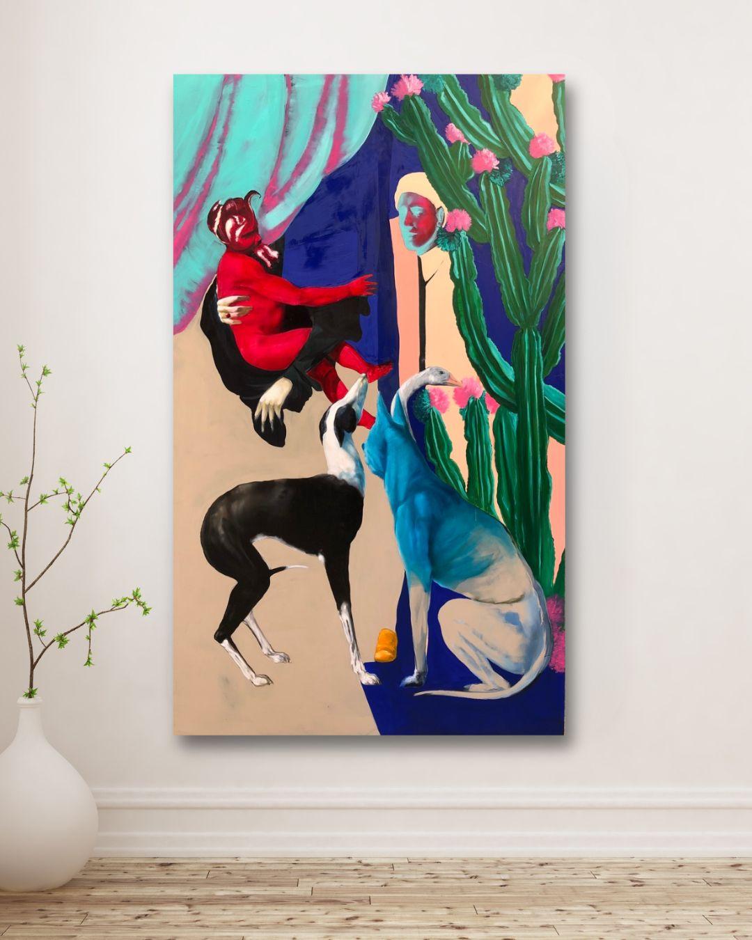 San Pedro ist ein hypnotisierendes Originalgemälde des zeitgenössischen Künstlers Alberto La Tessa, das Surrealismus, figurativen Expressionismus und kühne Farbkontraste nahtlos miteinander verbindet. Dieses einzigartige Kunstwerk fesselt den