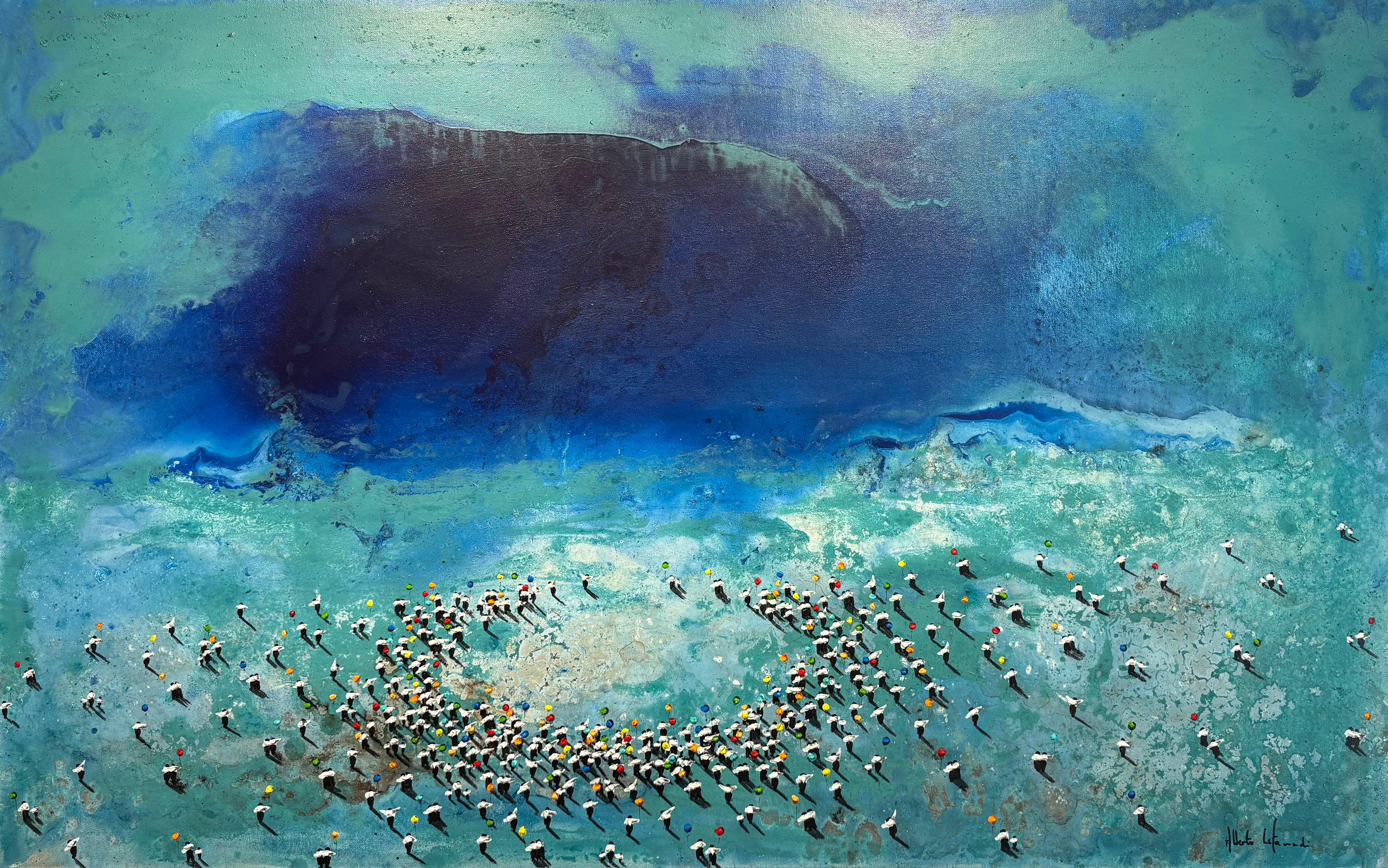 Alberto Letamendi Figurative Painting - Hurbilektat V, Acrylic Mixed Media Painting, Framed, Contemporary Art