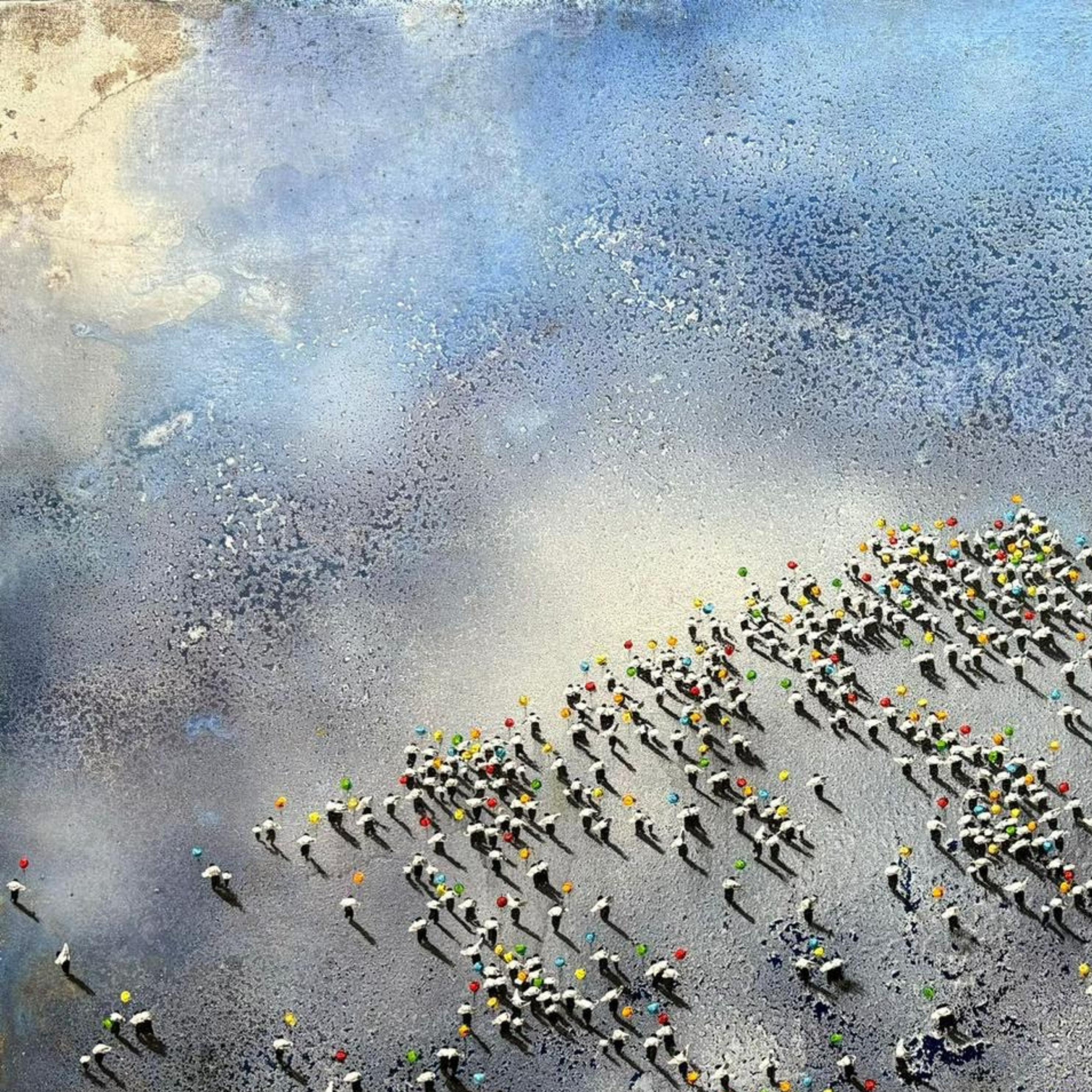 Izarrak Bilatzen Dituztenak (Coloro che cercano le stelle) - Landscape Painting Grigio di Alberto Letamendi