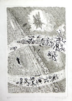 Retro Surreal Fantasy original 1967 etching by Alberto Longoni 