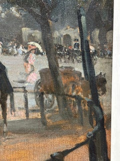 Figuras impresionistas Elegantes y Caballos cerca de Hyde Park, Londres