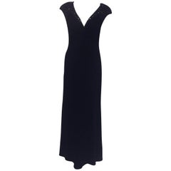 Alberto Makali Black Beaded Shoulders & Neckline Ruched Bodice Gown
