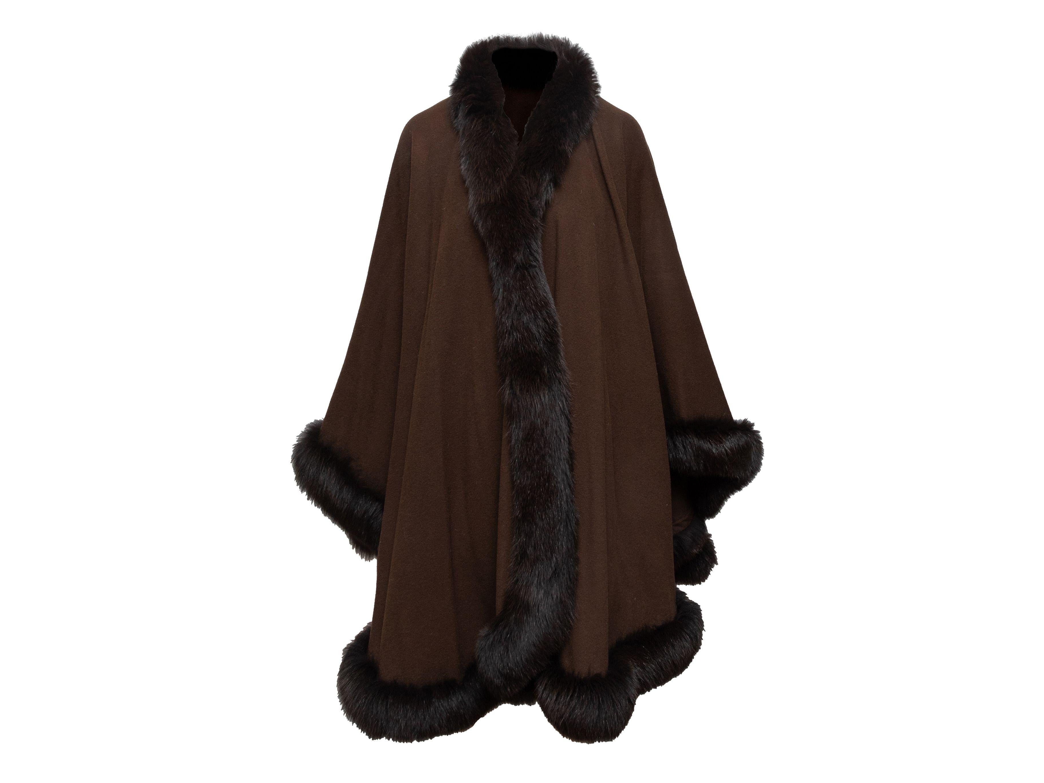 Alberto Makali Brown Fur-Trimmed Wool Cape In Good Condition In New York, NY