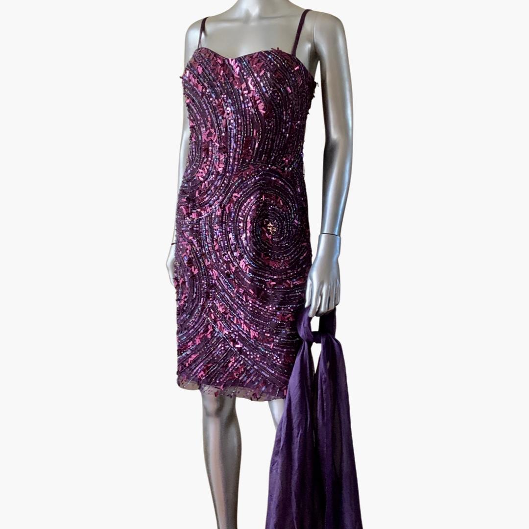 Alberto Makali Purple Sequin Bustier Cocktail Dress NWT Size 12  In Good Condition In Palm Springs, CA