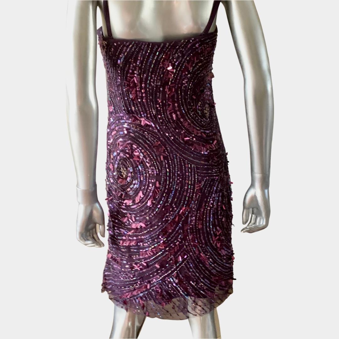 Women's Alberto Makali Purple Sequin Bustier Cocktail Dress NWT Size 12
