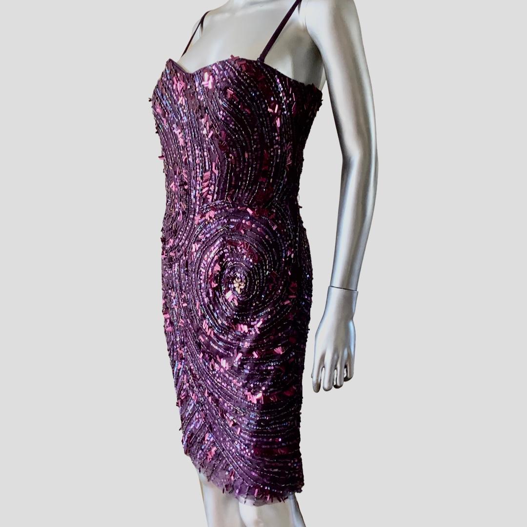 Alberto Makali Purple Sequin Bustier Cocktail Dress NWT Size 12  1
