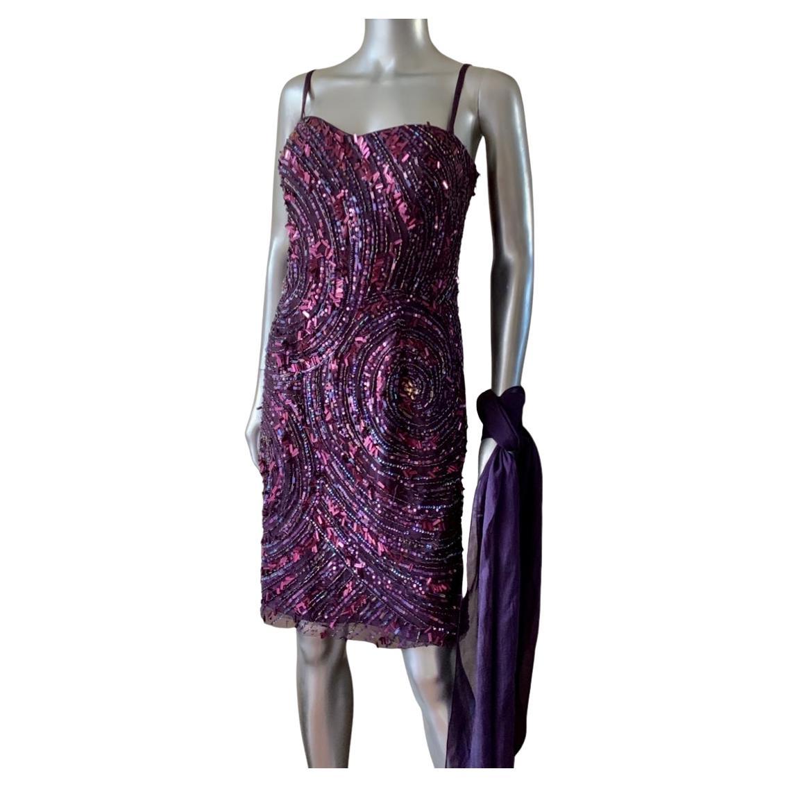 Alberto Makali Purple Sequin Bustier Cocktail Dress NWT Size 12 
