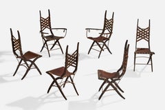 Alberto Marconetti, chaises de salle à manger, fer, chêne, cuir, Italie, années 1960