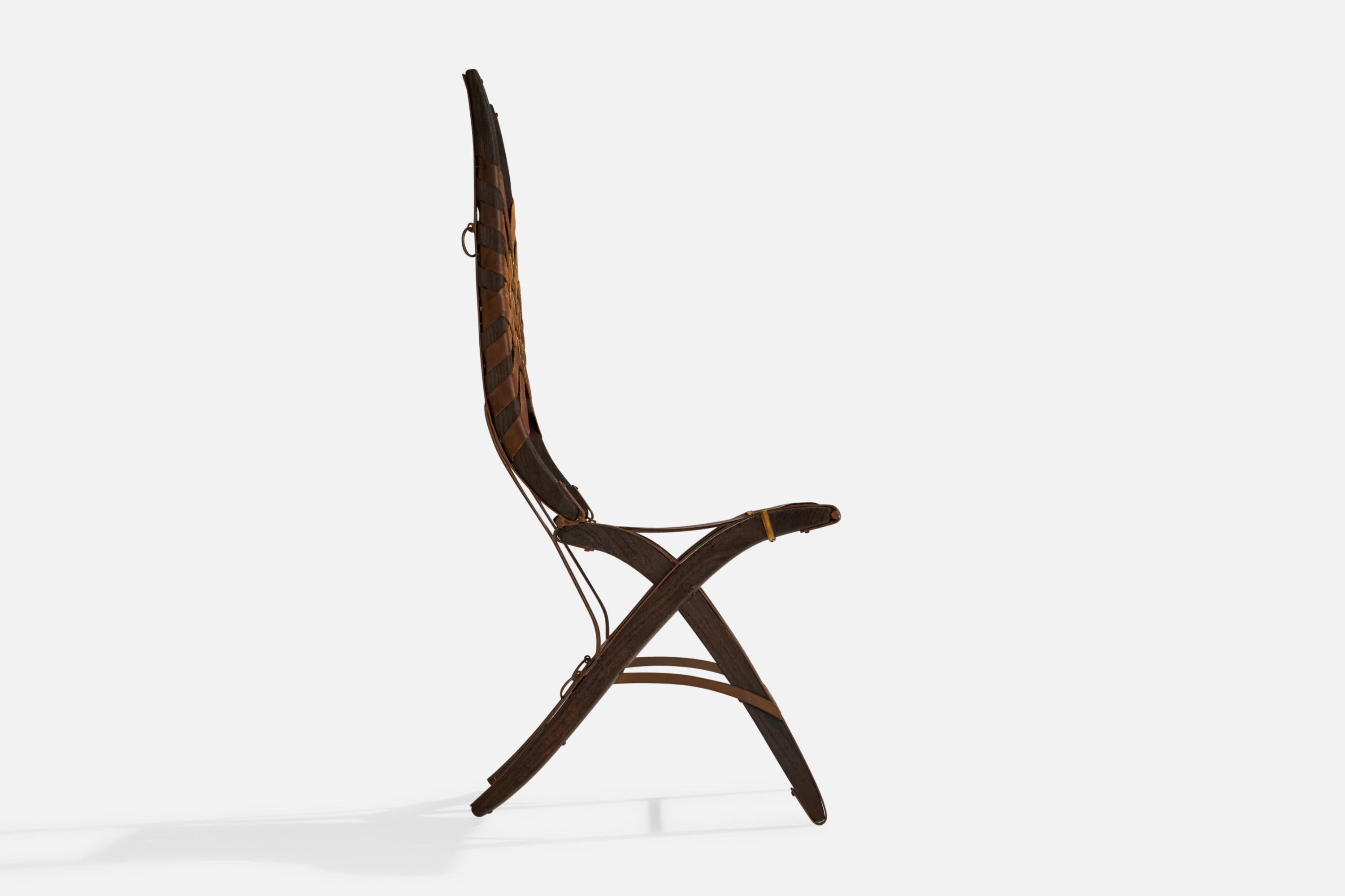 Italian Alberto Marconetti, Dining Chairs, Iron, Oak, Leather, Italy, 1960s