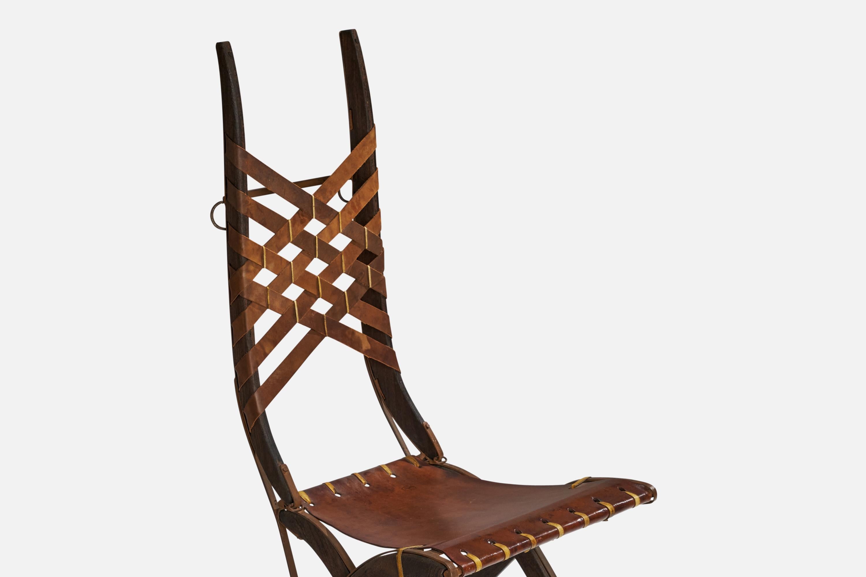 Mid-20th Century Alberto Marconetti, Dining Chairs, Iron, Oak, Leather, Italy, 1960s
