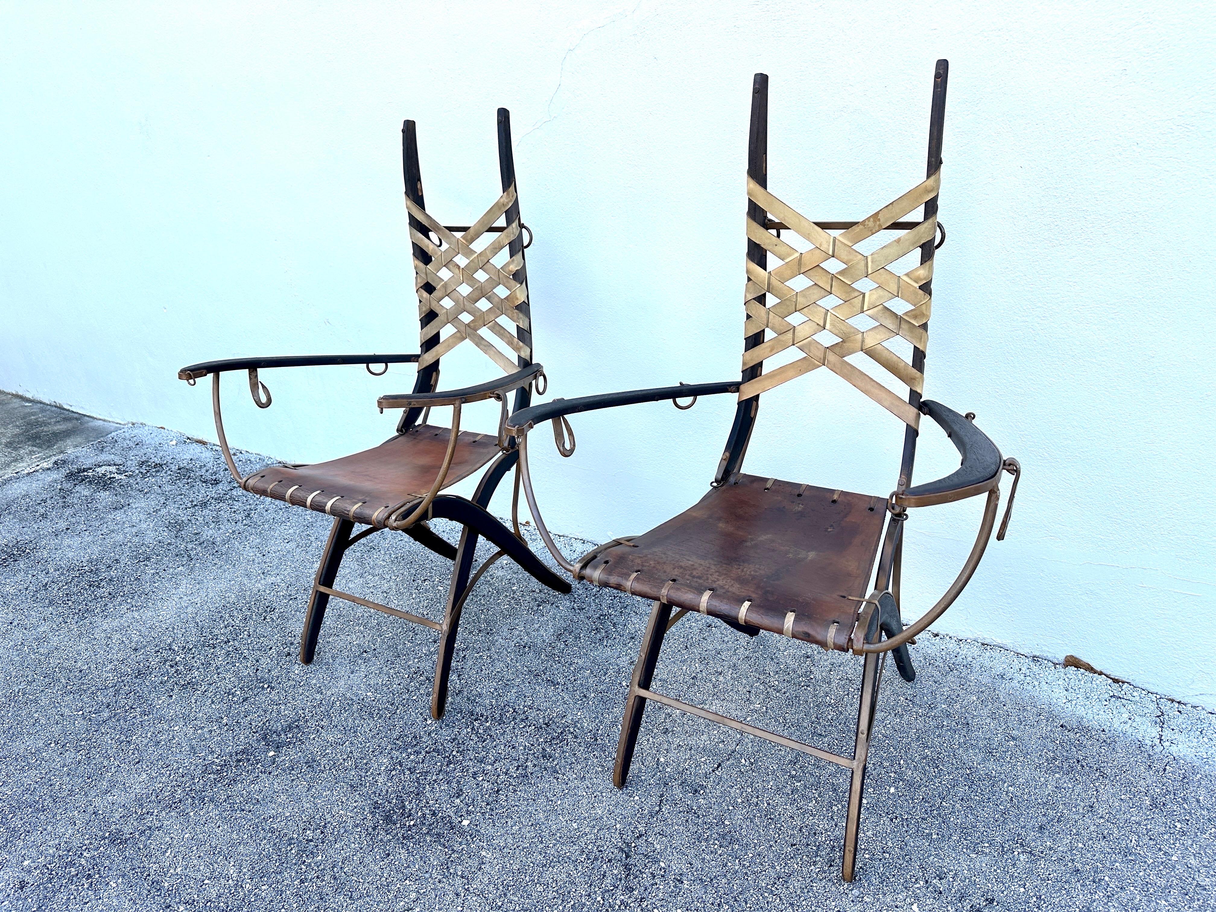 Sessel mit Original-Eiche-, Eisen- und Lederriemen von Alberto Marconetti, Paar im Angebot 6