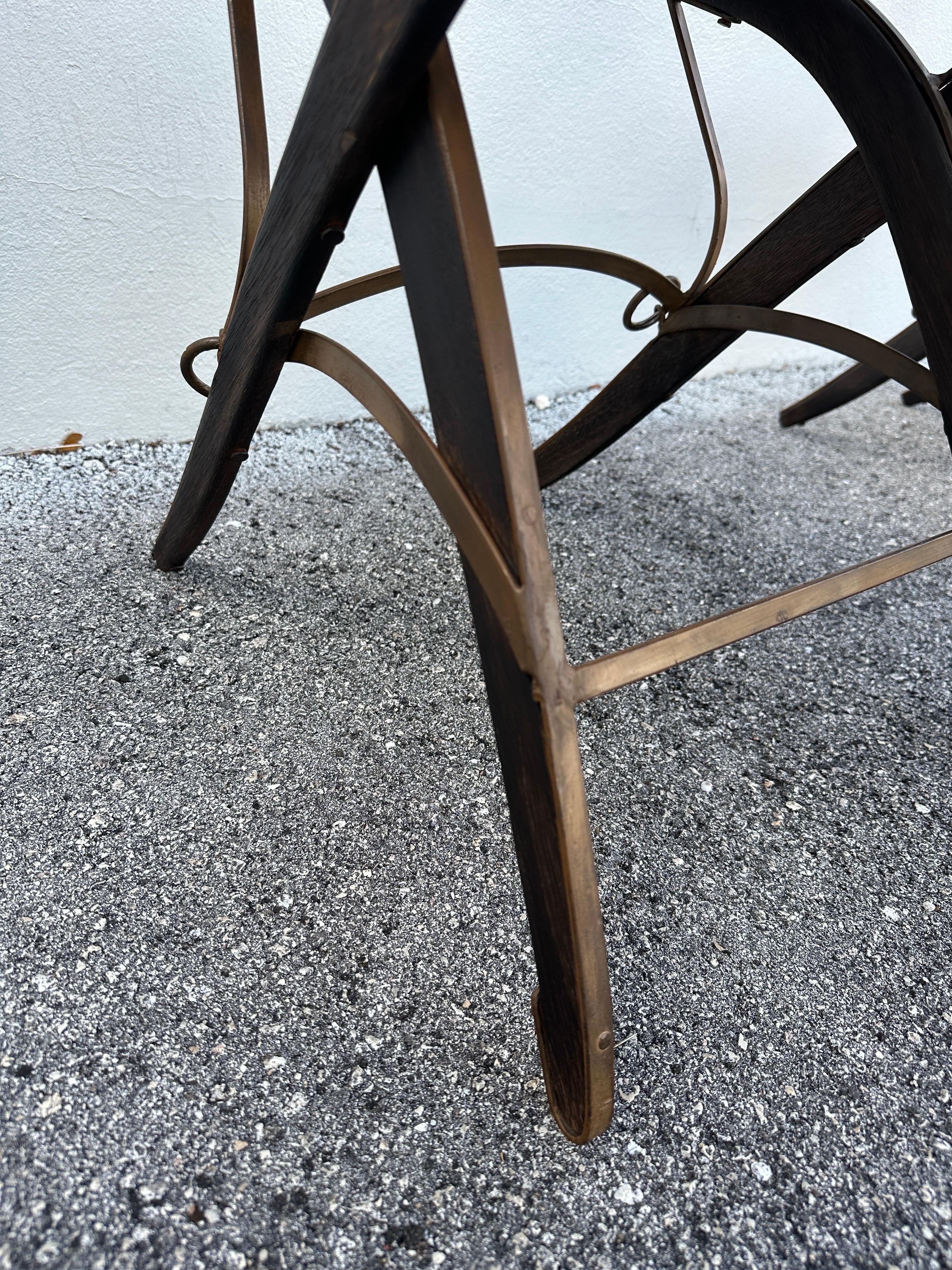 Mid-20th Century Alberto Marconetti Original Oak, Iron & Leather Straps Armchairs, Pair For Sale
