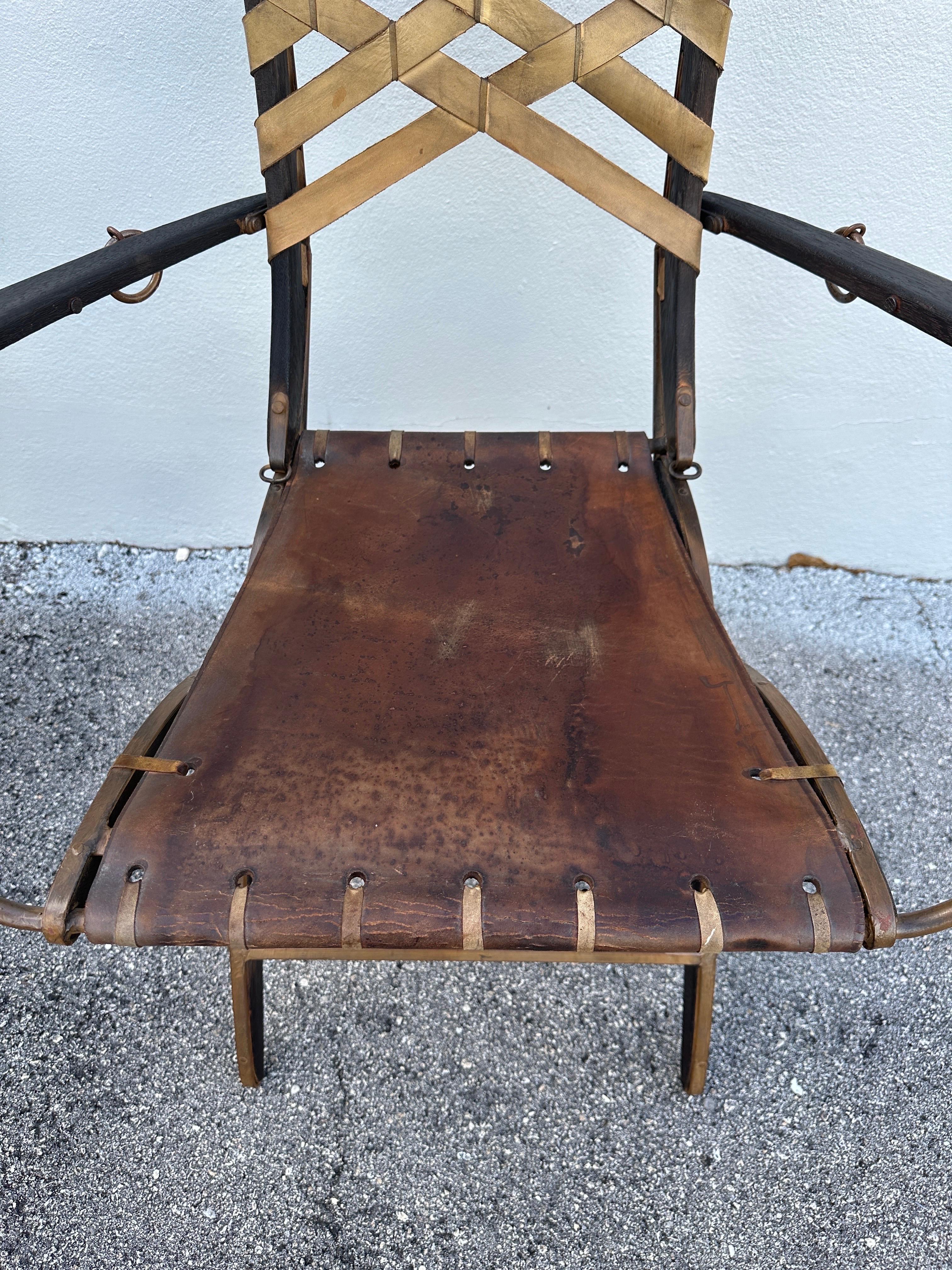 Alberto Marconetti Original Oak, Iron & Leather Straps Armchairs, Pair For Sale 3