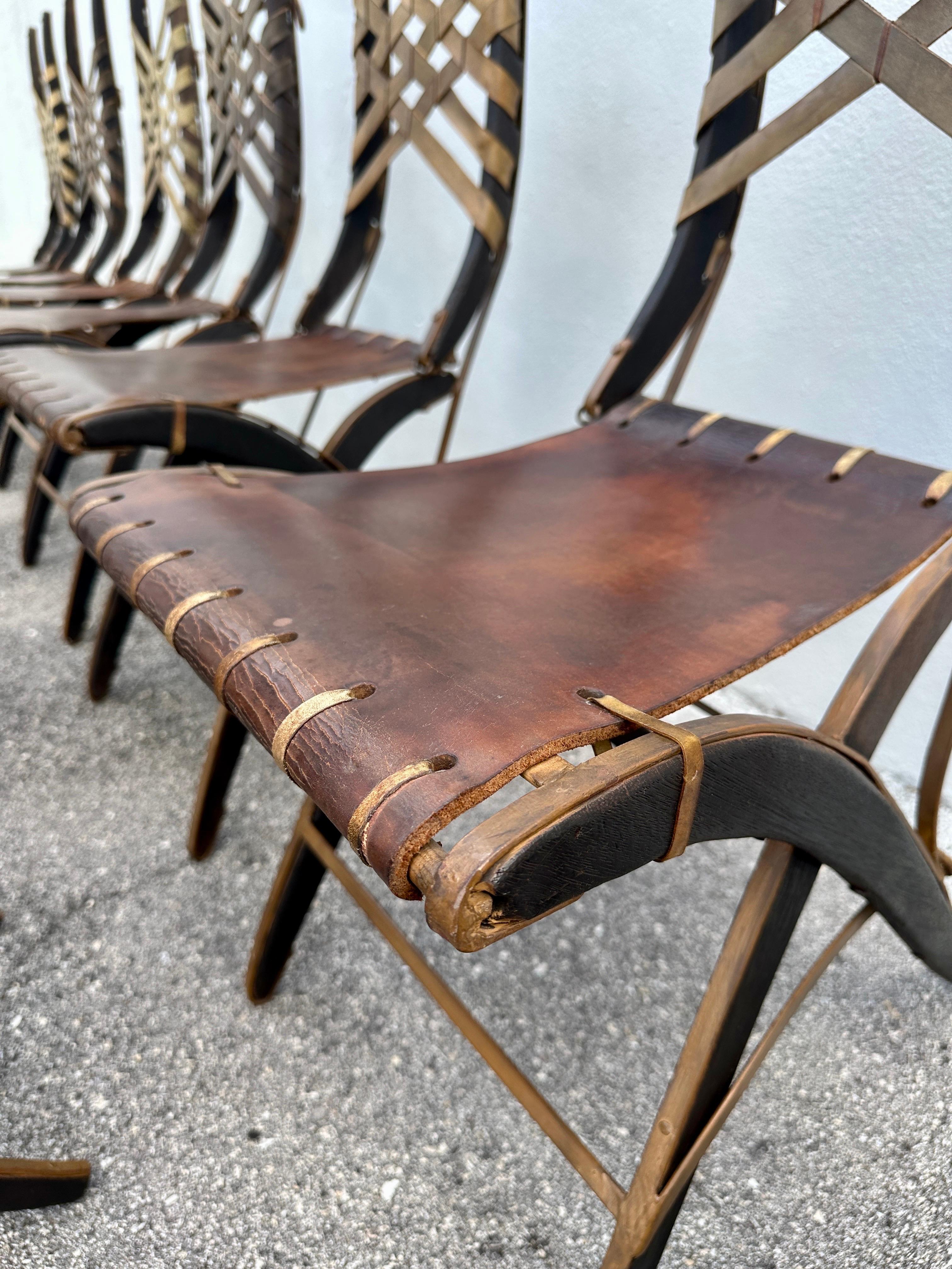 Alberto Marconetti Original Oak, Iron & Leather Straps Dining Chairs, Set of 12 For Sale 7