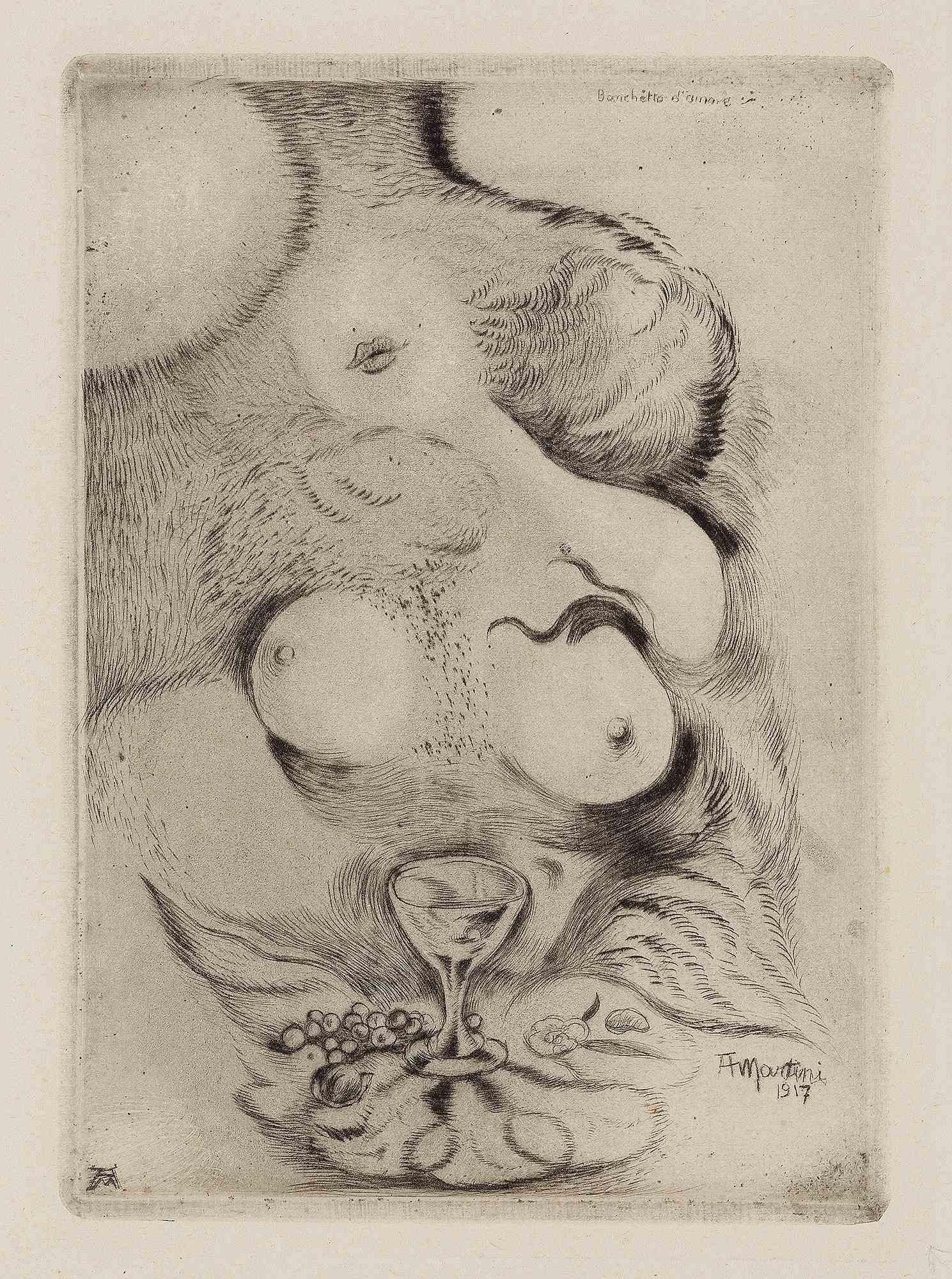 Banquet of love is a modern artwork realized by Alberto Martini in 1917.

Etching and drypoint. Second state of three. 

Signed on plate

Printed in 1945 in 25 specimen.

Alberto Martini (Oderzo, 1876 - Milan, 1954); he was an Italian draftsman,