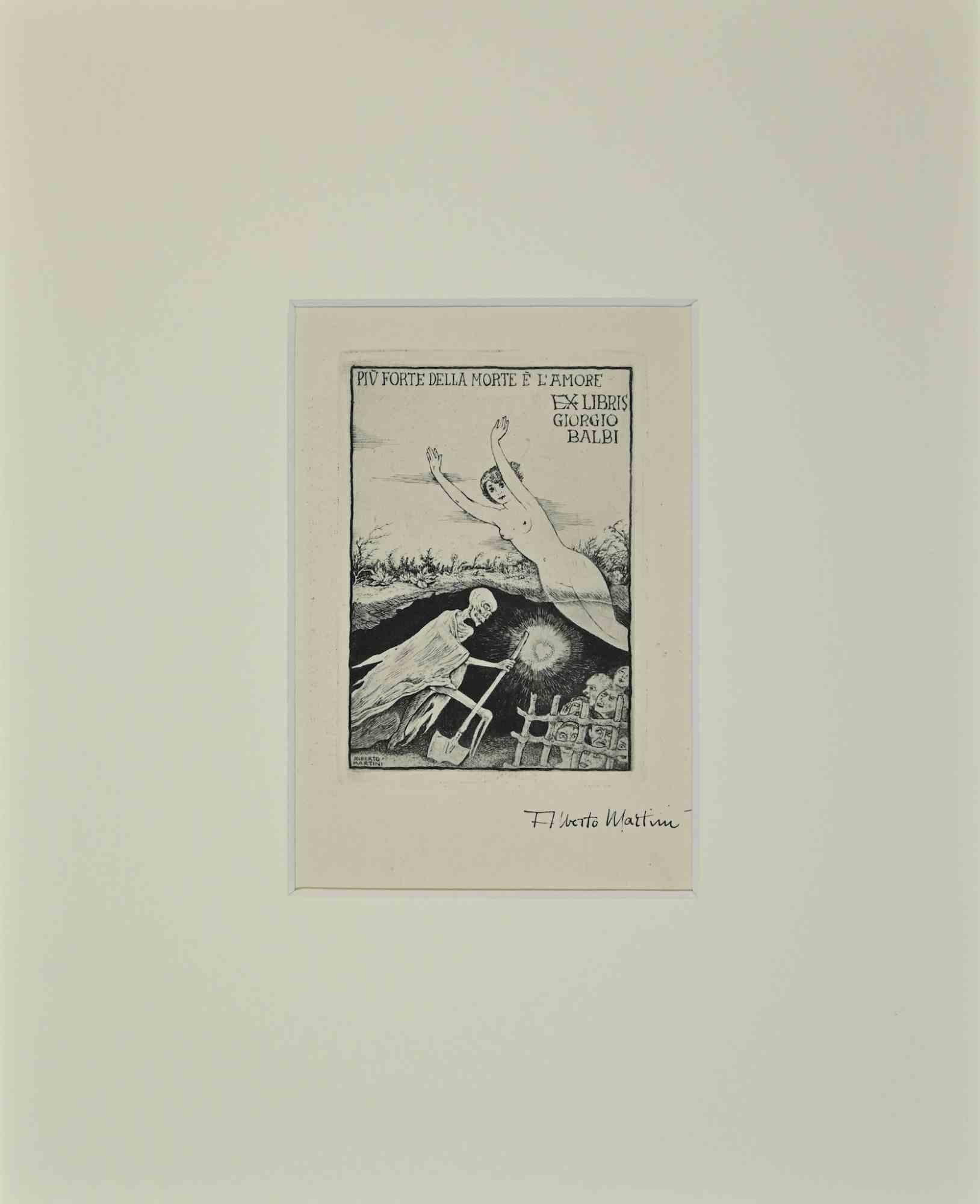 Ex Libris  - Giorgio Balbi - Piu Forte della Morte è Amore is an Artwork realized by Alberto Martini in Mid 20th Century.