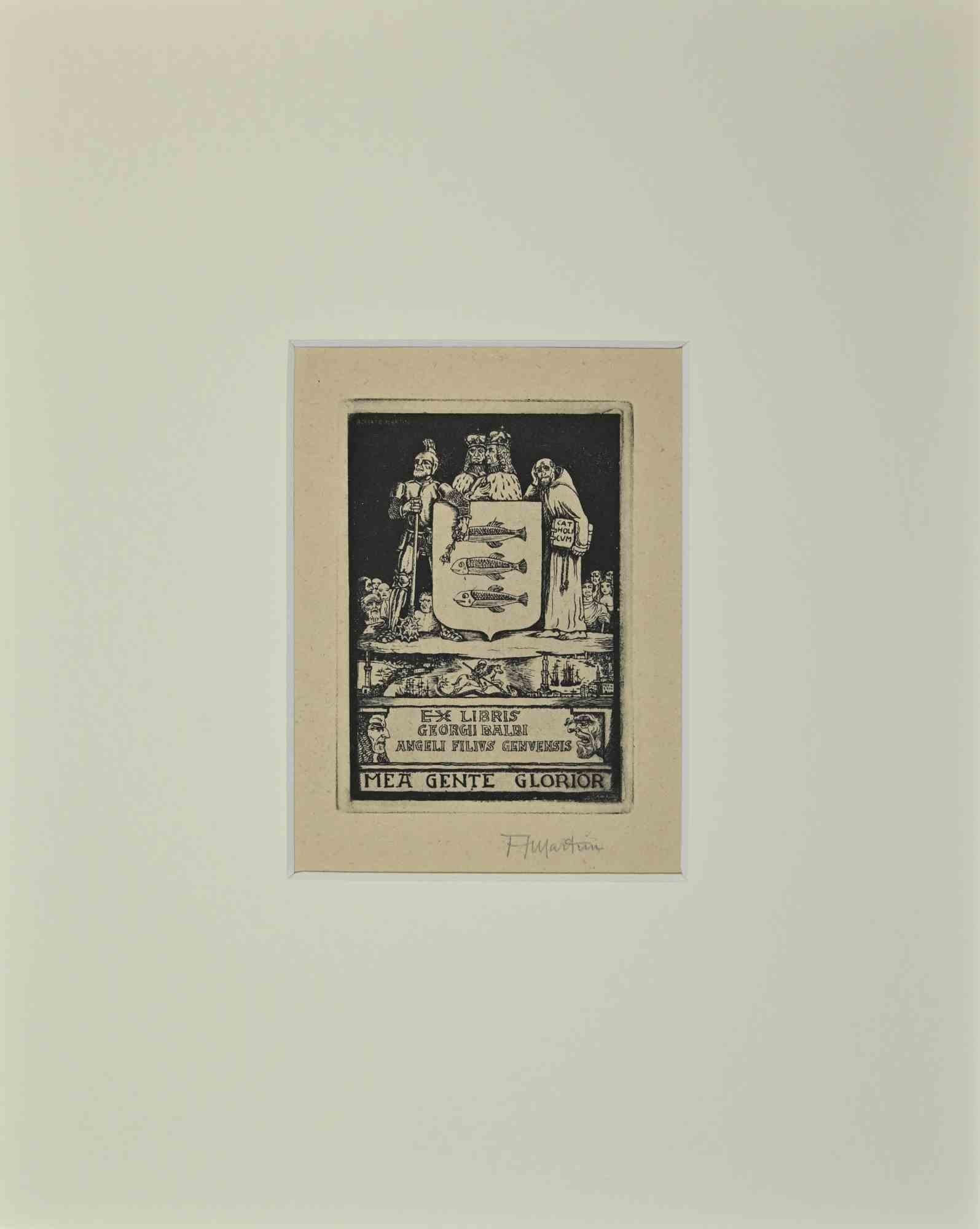 Alberto Martini Figurative Print - Ex Libris  - Giorgio Balbi - Poesia Bellezza - Etching - Mid-20th Century