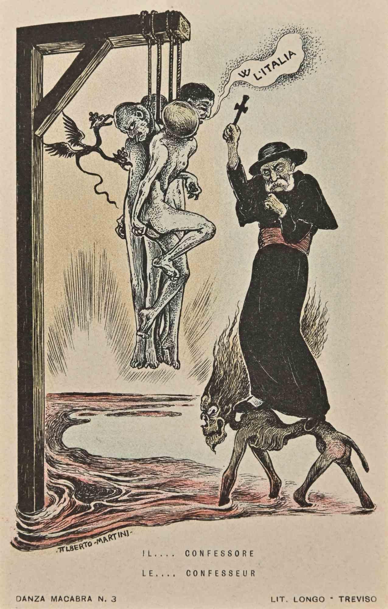 Alberto Martini Figurative Print - The European Macabre Dance N.3  - Lithograph by A. Martini - 1915
