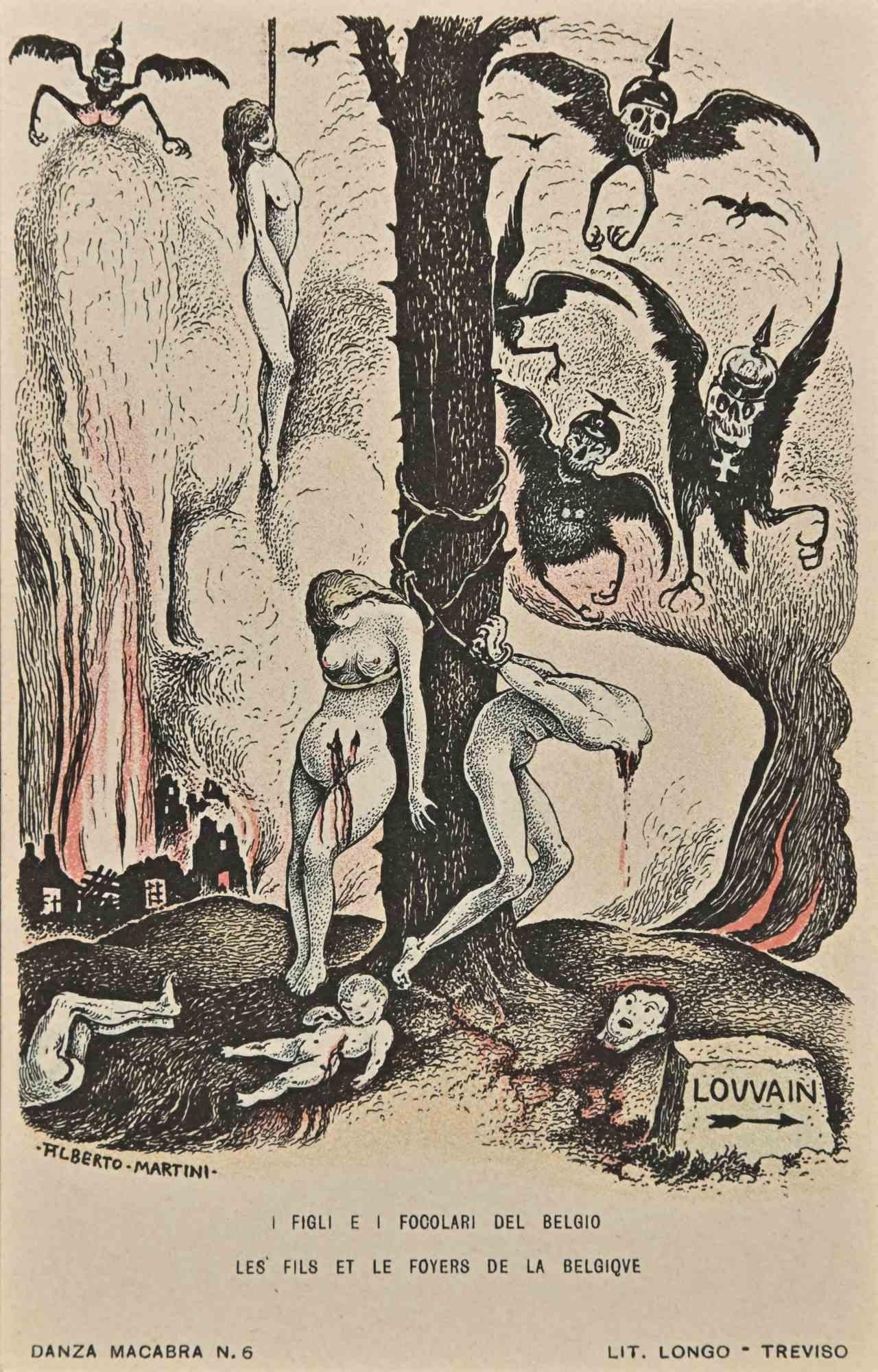 The European Macabre Dance N.6  - Lithograph by A. Martini - 1915