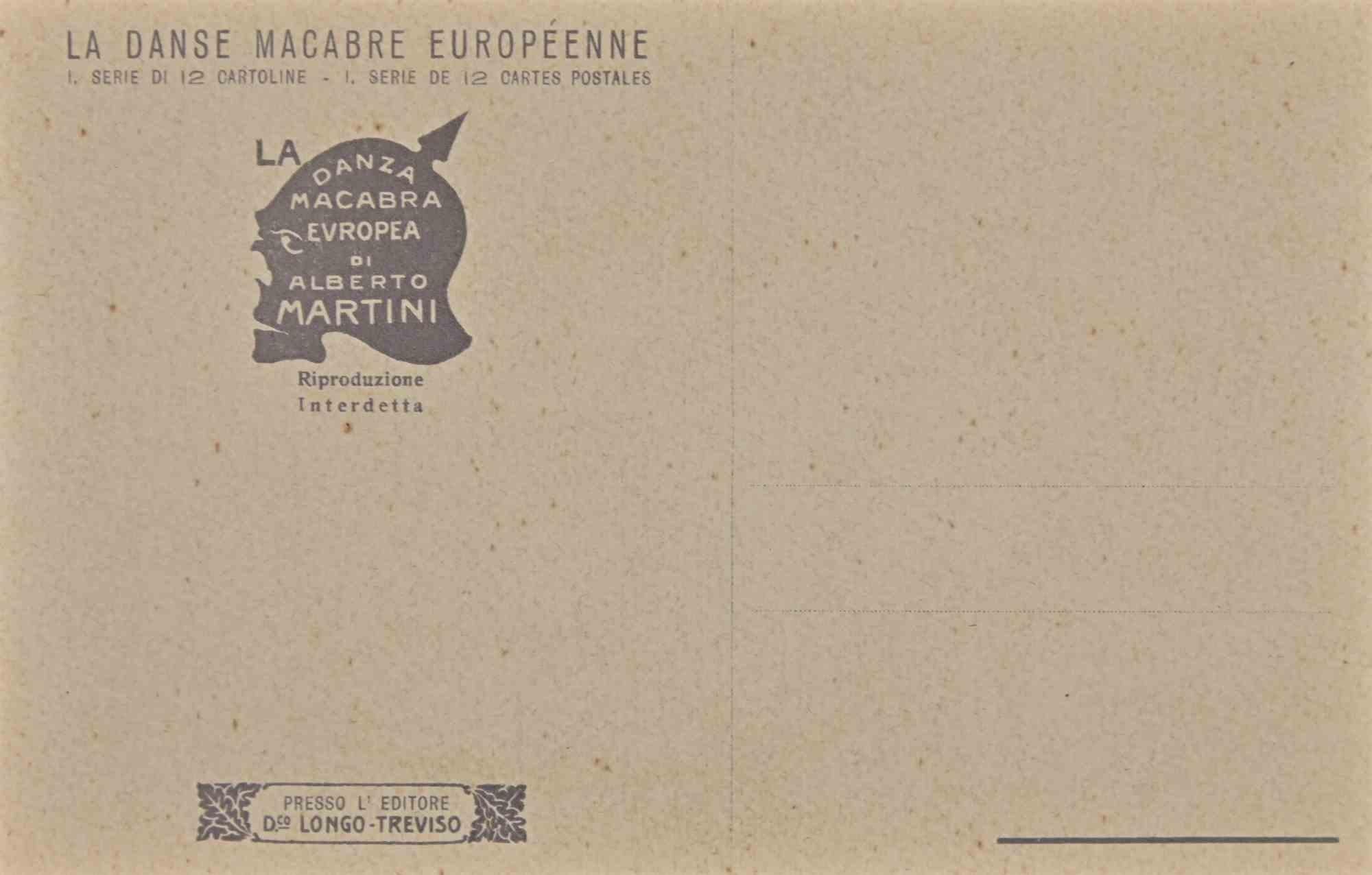 Der europäische Macabre-Tänzer N.8  Lithographie von A. Martini – 1915 – Print von Alberto Martini