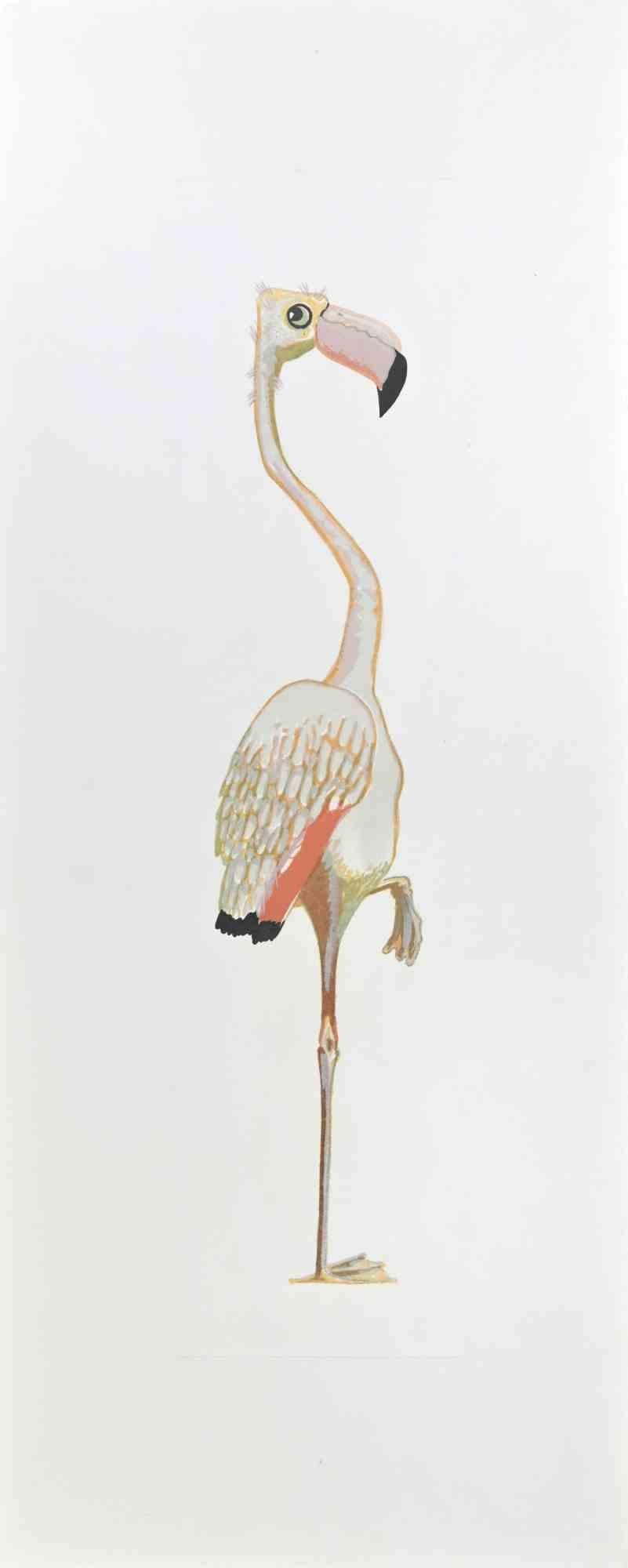 Flamingo is a lithograph realized by Alberto Mastroianni in the 1970s.

Hand Signed on the lower right margin. Numbered on the lower in pencil. 

The artwork represents an interesting pink flamingo, a combination of fantasy and realism.

The