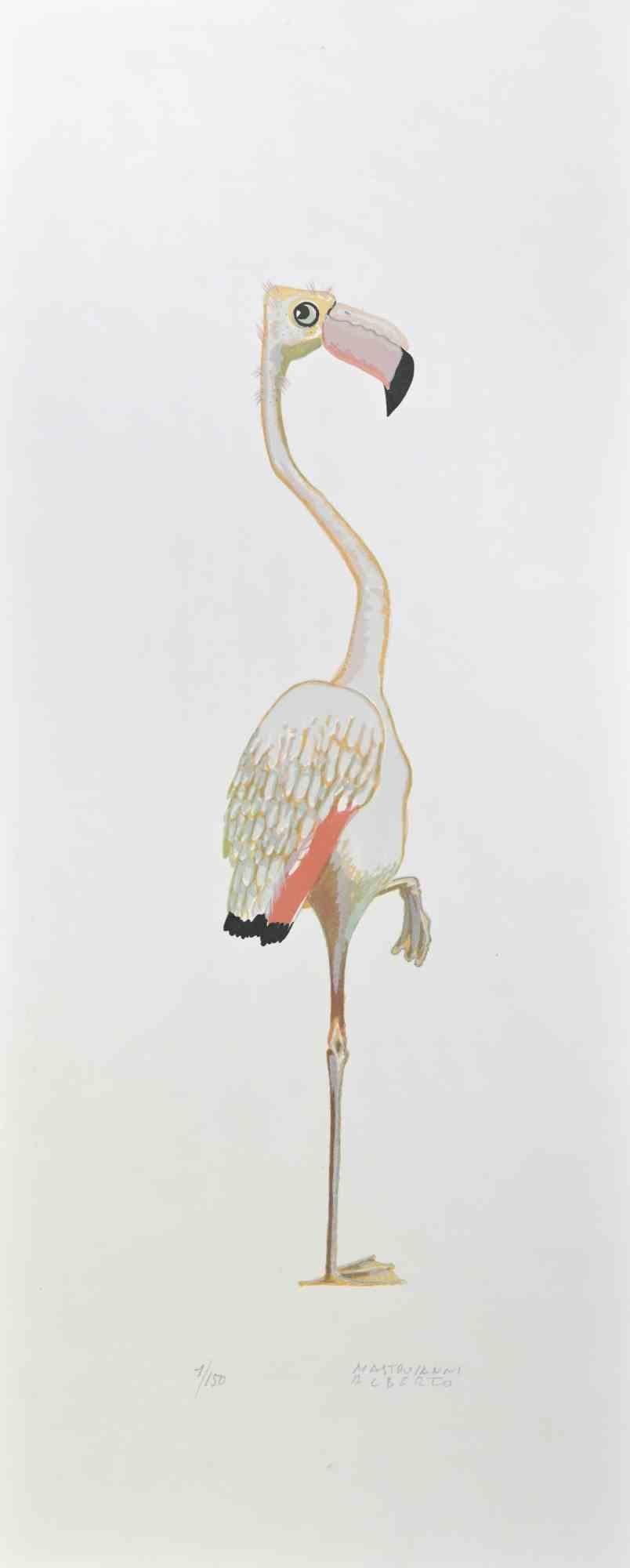 Flamingo è una litografia realizzata da Alberto Mastroianni negli anni Settanta.

Firmato a mano sul margine inferiore destro. Numerato in basso a matita. .

L'opera d'arte rappresenta un interessante fenicottero rosa, una combinazione di fantasia e