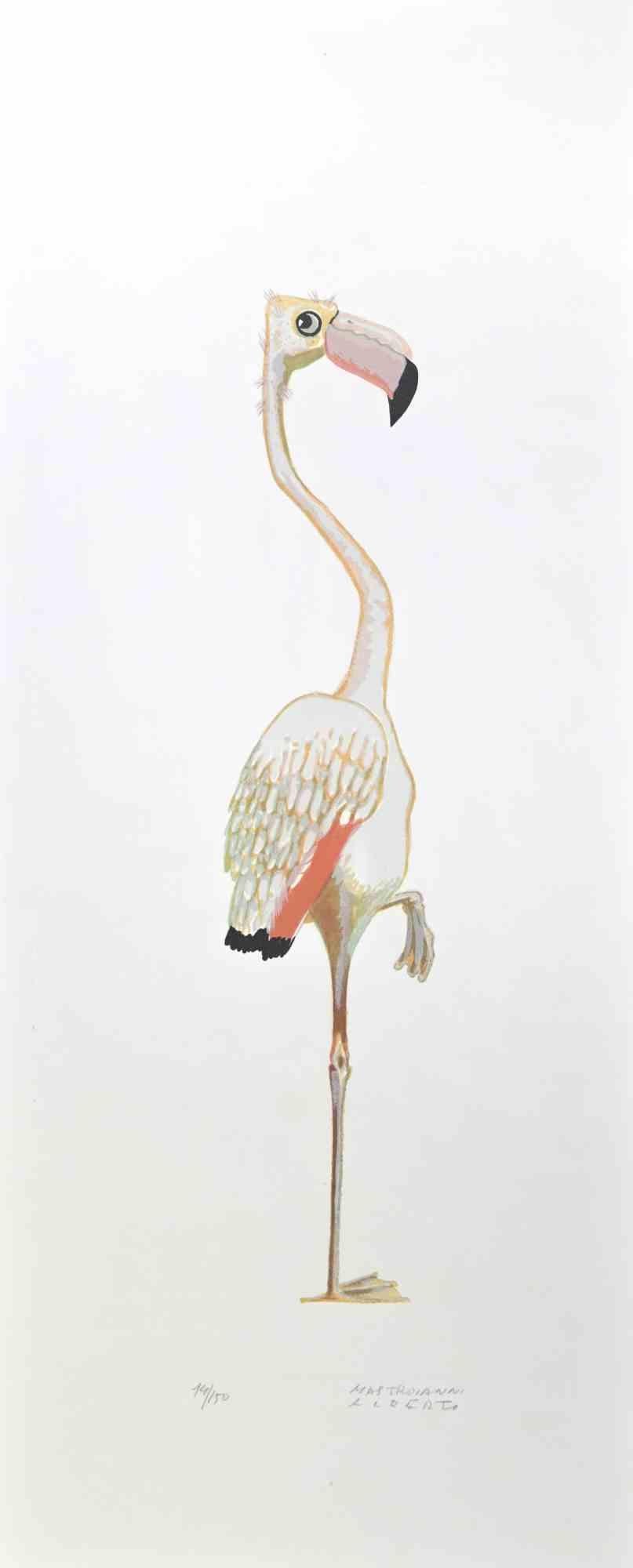 Flamingo est une lithographie réalisée par Alberto Mastroianni dans les années 1970.

Signé à la main dans la marge inférieure droite. Numéroté au crayon dans la partie inférieure. 

L'œuvre d'art représente un flamant rose intéressant, une