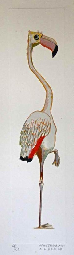 Flamingo - Original-Lithographie von Alberto Mastroianni - 1970er Jahre