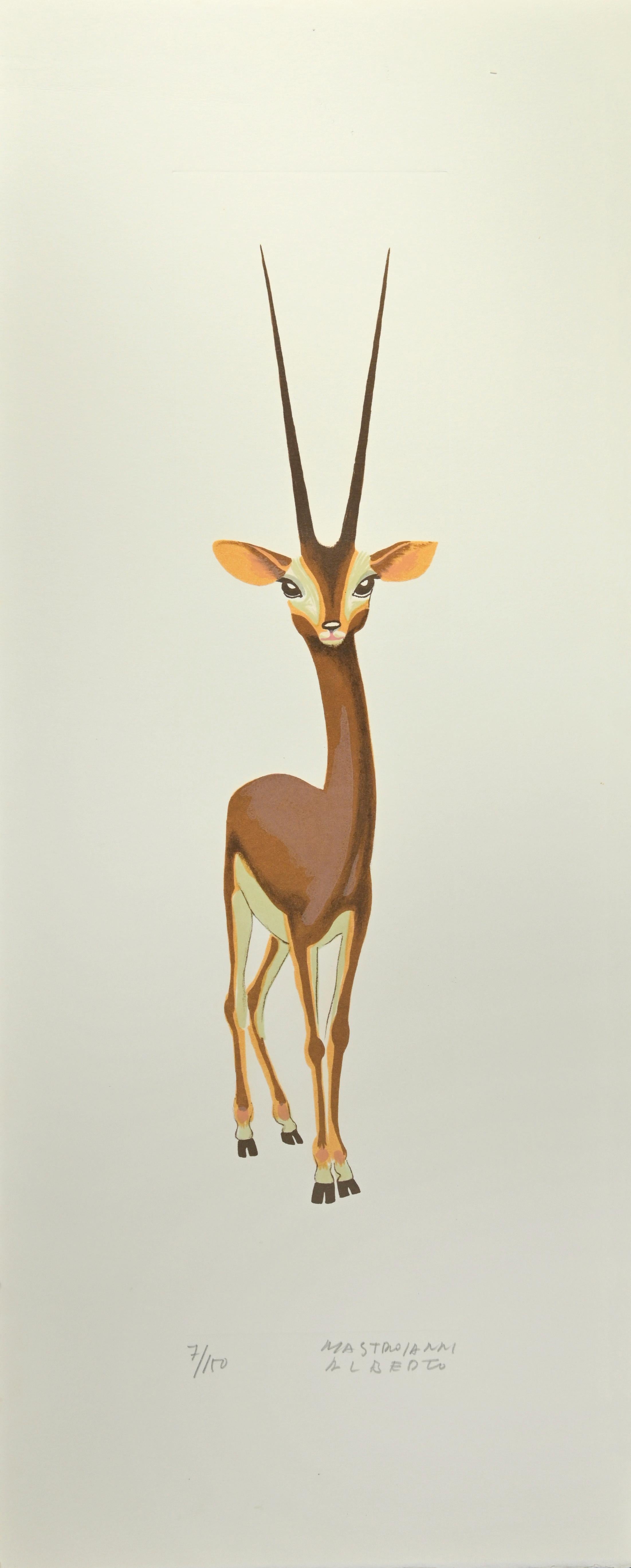 Gazelle - Lithographie de A. Mastroianni - 1970