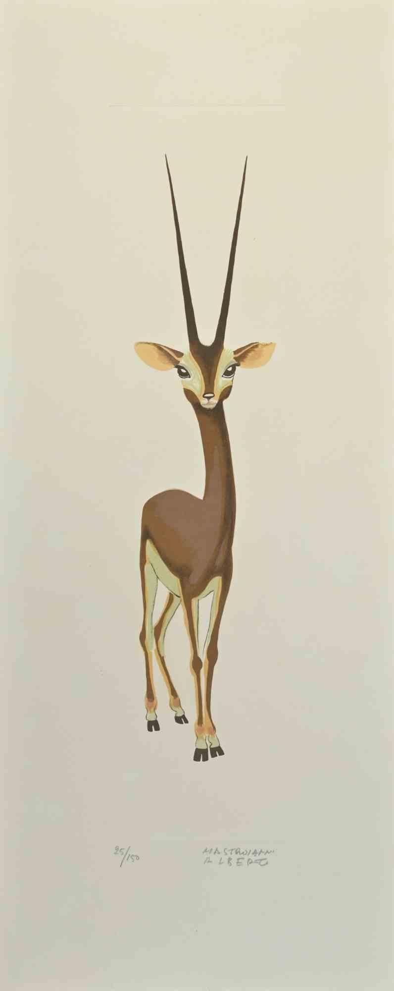Gazelle est une lithographie réalisée par Alberto Mastroianni dans les années 1970.

Signé à la main dans la marge inférieure droite. Numéroté au crayon dans la marge inférieure. Édition de 150 exemplaires.

Les efforts de l'artiste indiquent