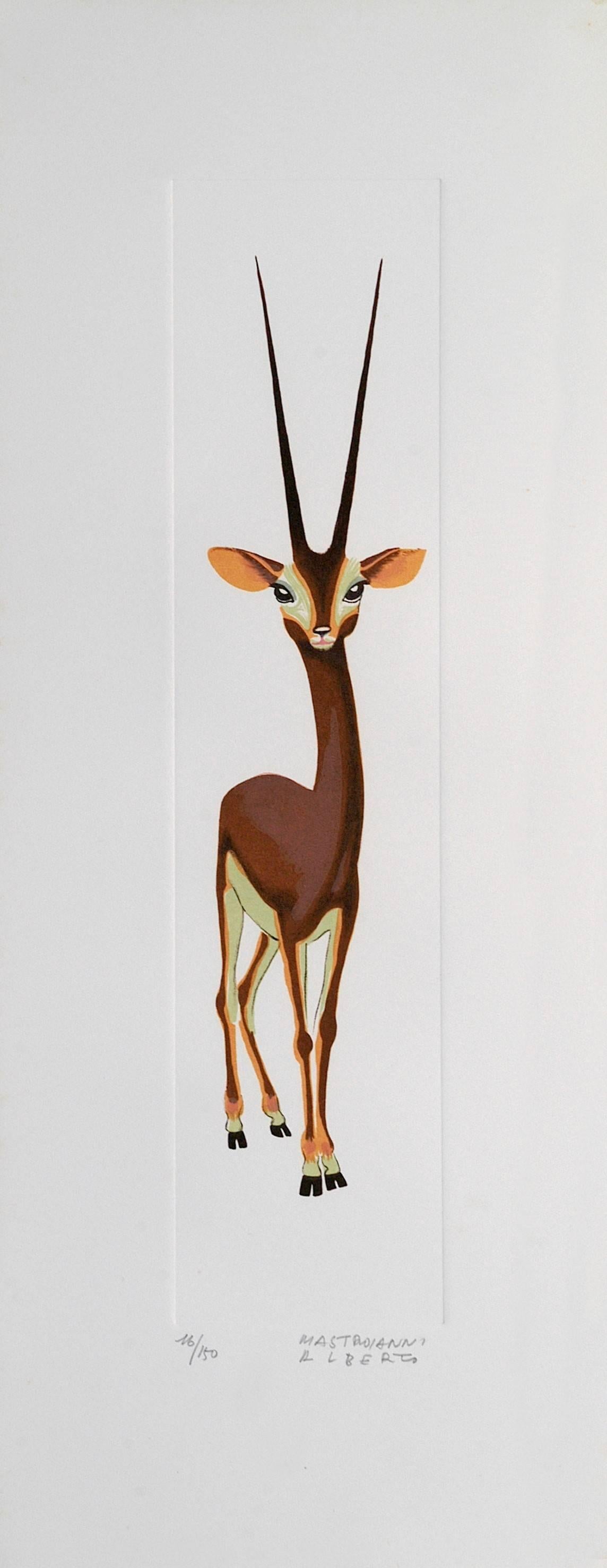 Gazelle - Lithographie de A. Mastroianni - 1970